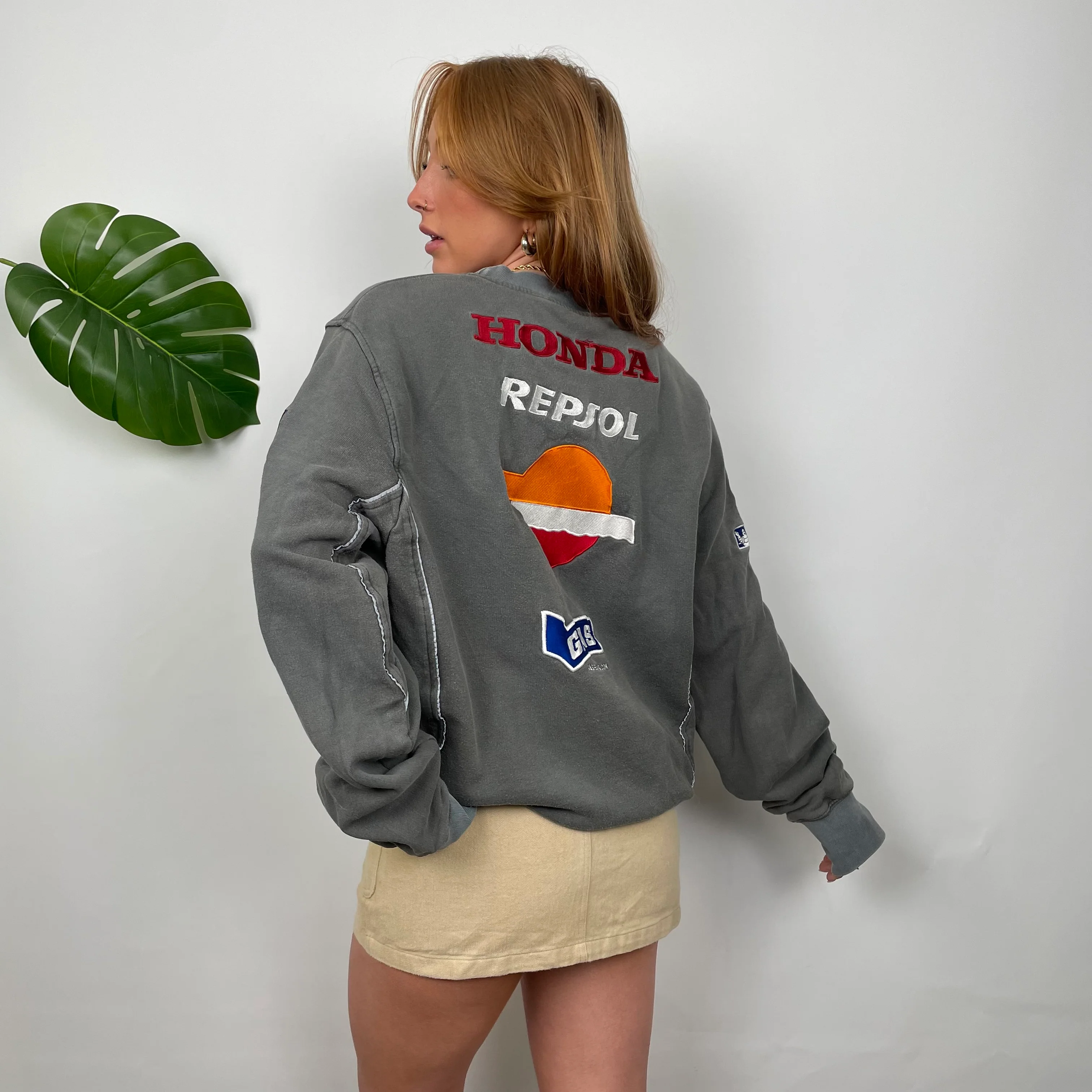Honda Racing RARE Grey Embroidered Spell Out Sweatshirt (L) - Image 3