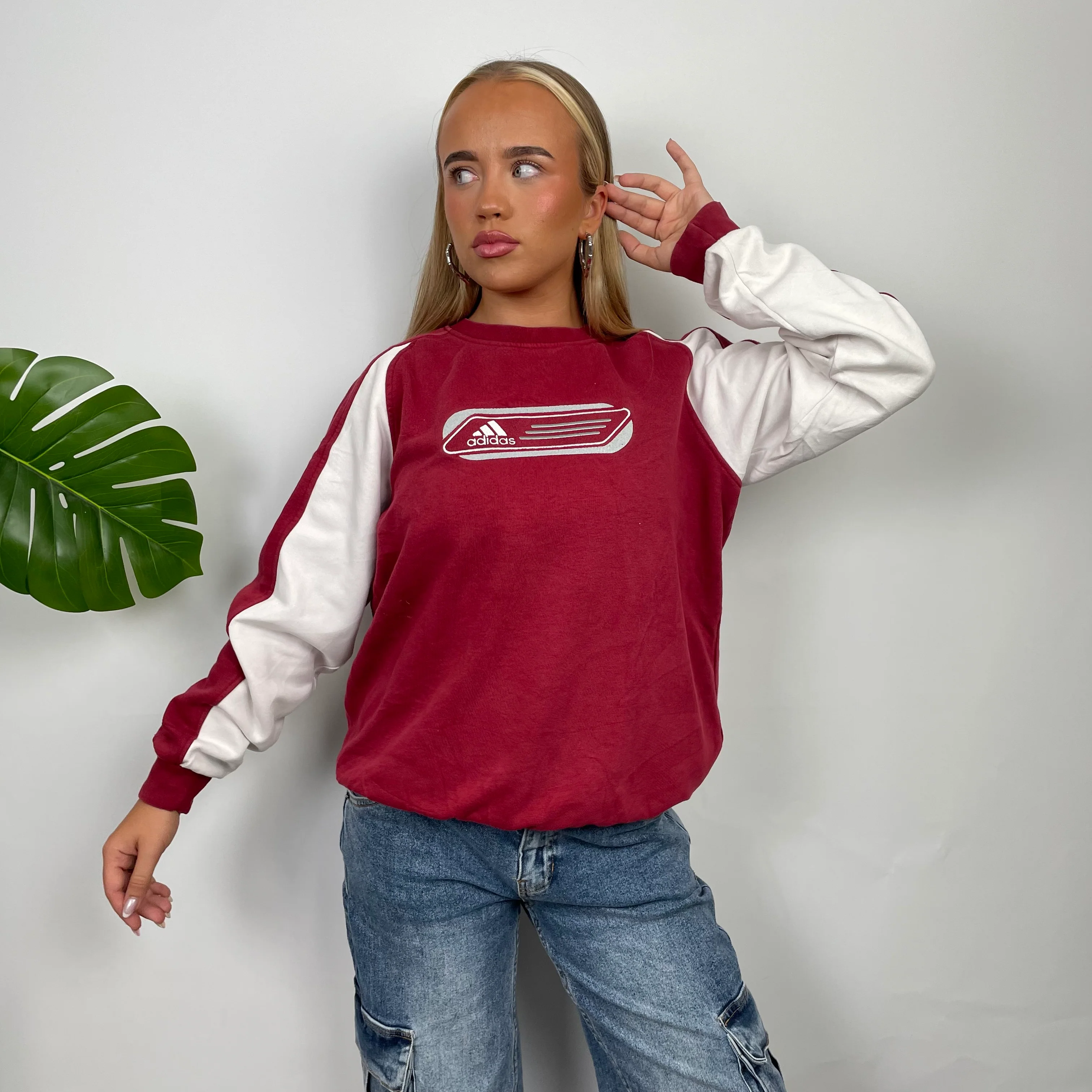 Adidas Red Embroidered Spell Out Sweatshirt (M) - Image 2