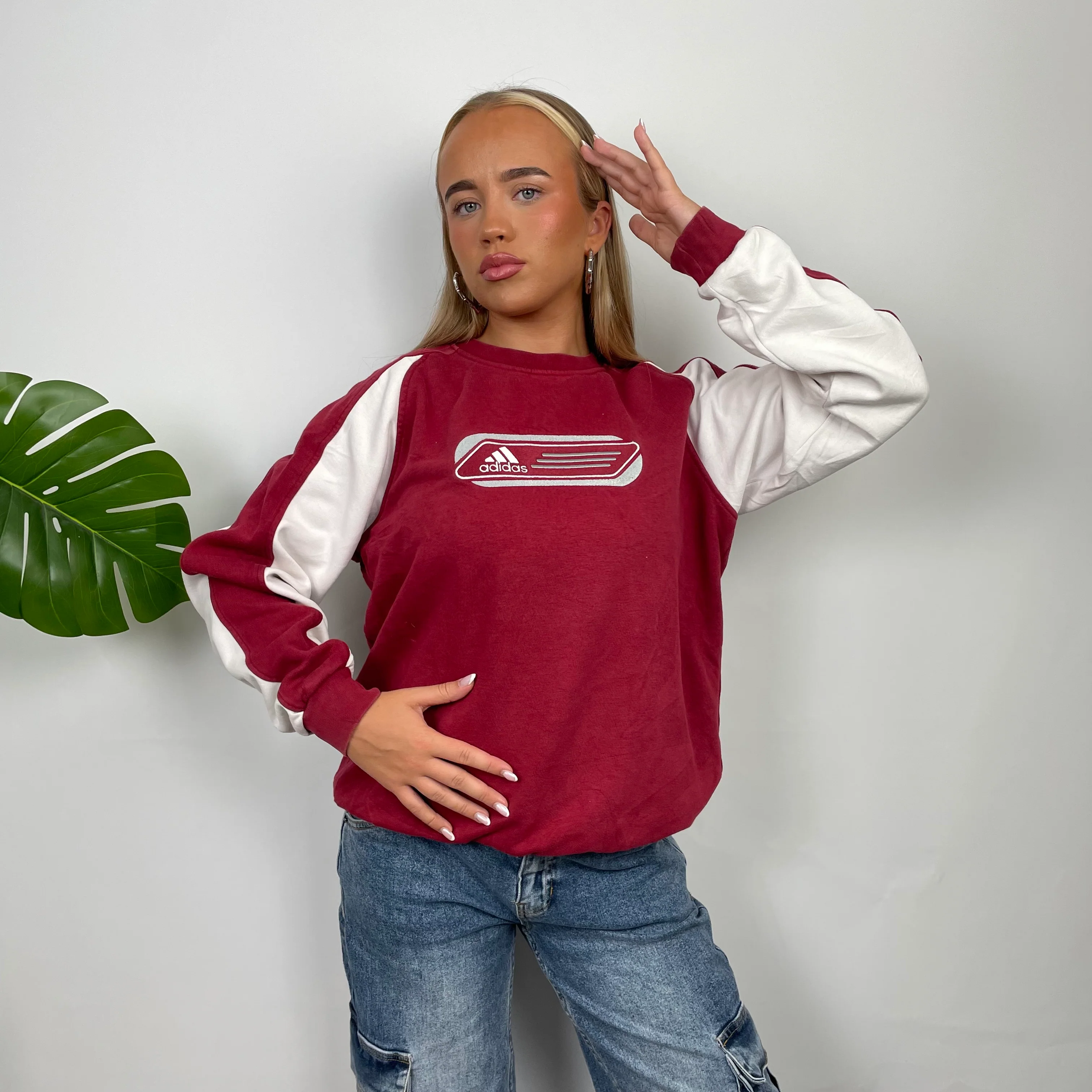 Adidas Red Embroidered Spell Out Sweatshirt (M) - Image 3