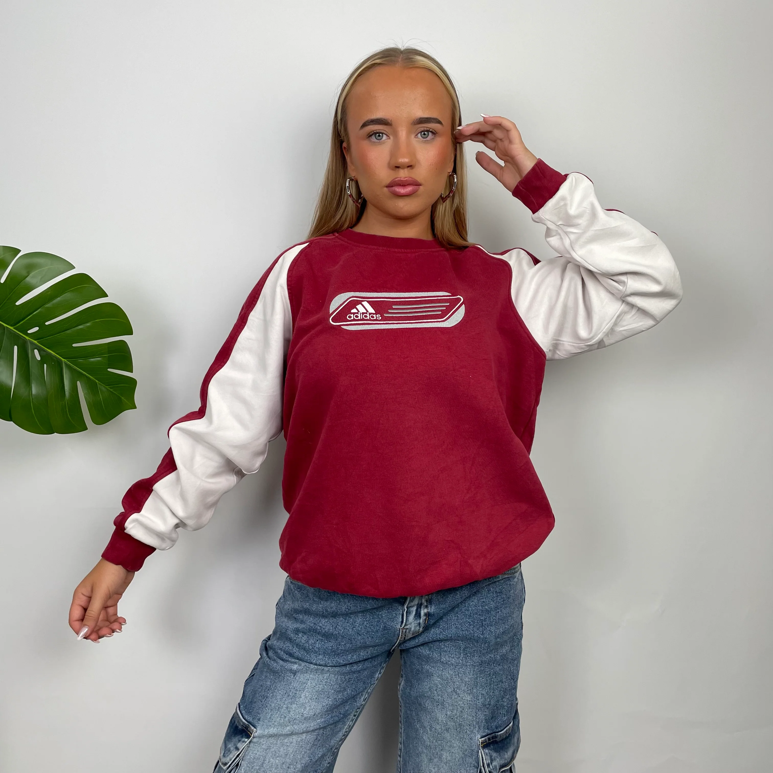 Adidas Red Embroidered Spell Out Sweatshirt (M) - Image 4