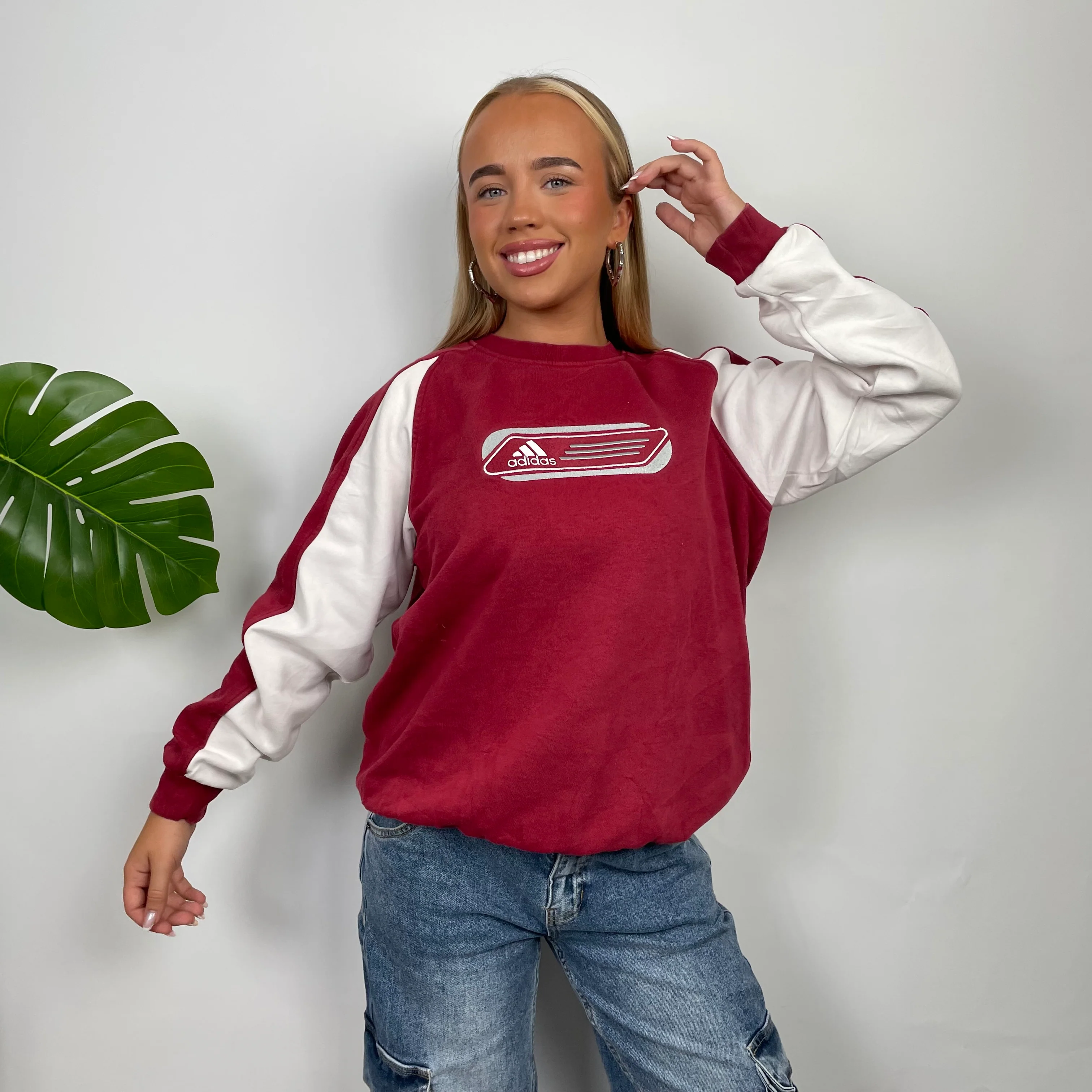Adidas Red Embroidered Spell Out Sweatshirt (M) - Image 5