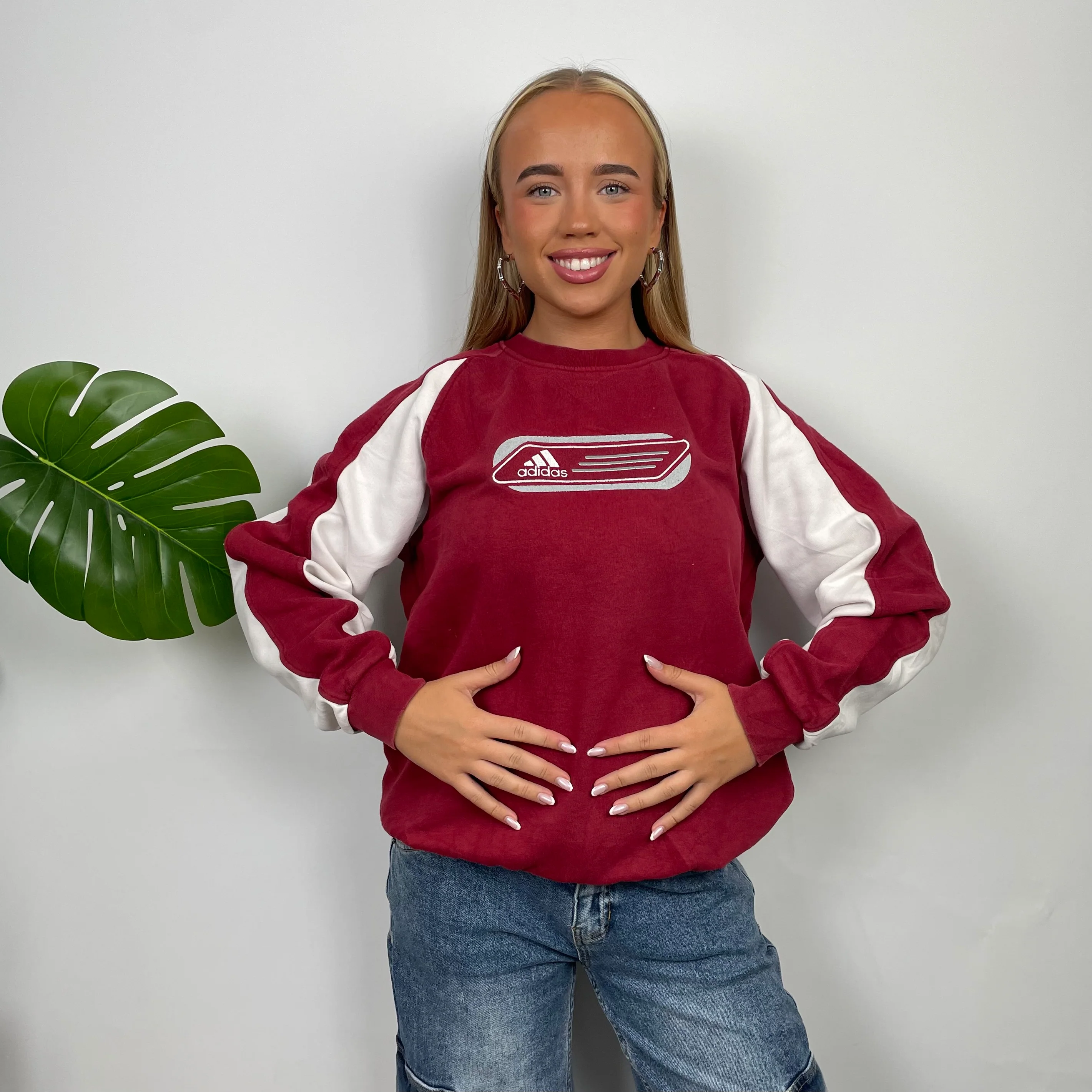 Adidas Red Embroidered Spell Out Sweatshirt (M) - Image 6
