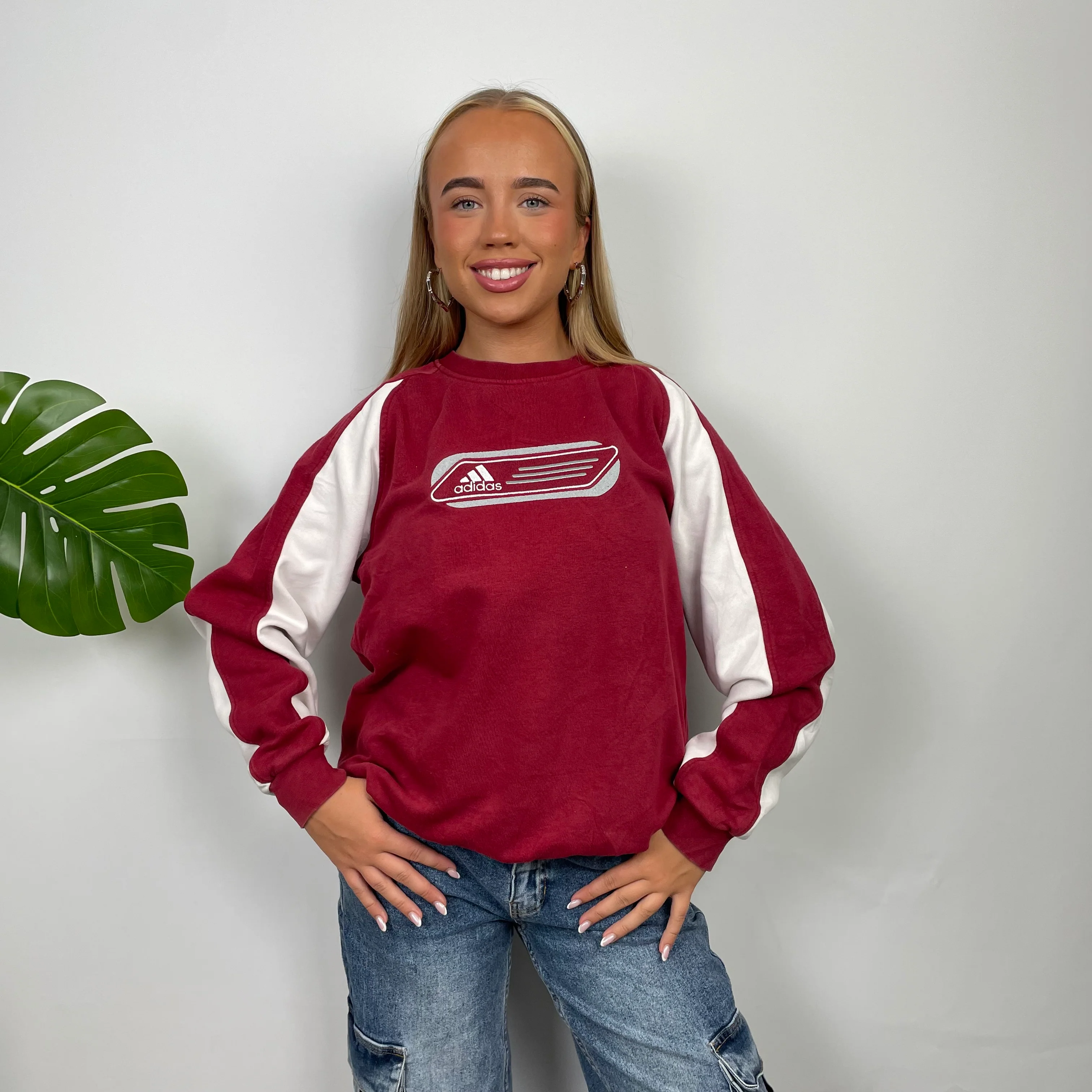 Adidas Red Embroidered Spell Out Sweatshirt (M) - Image 7