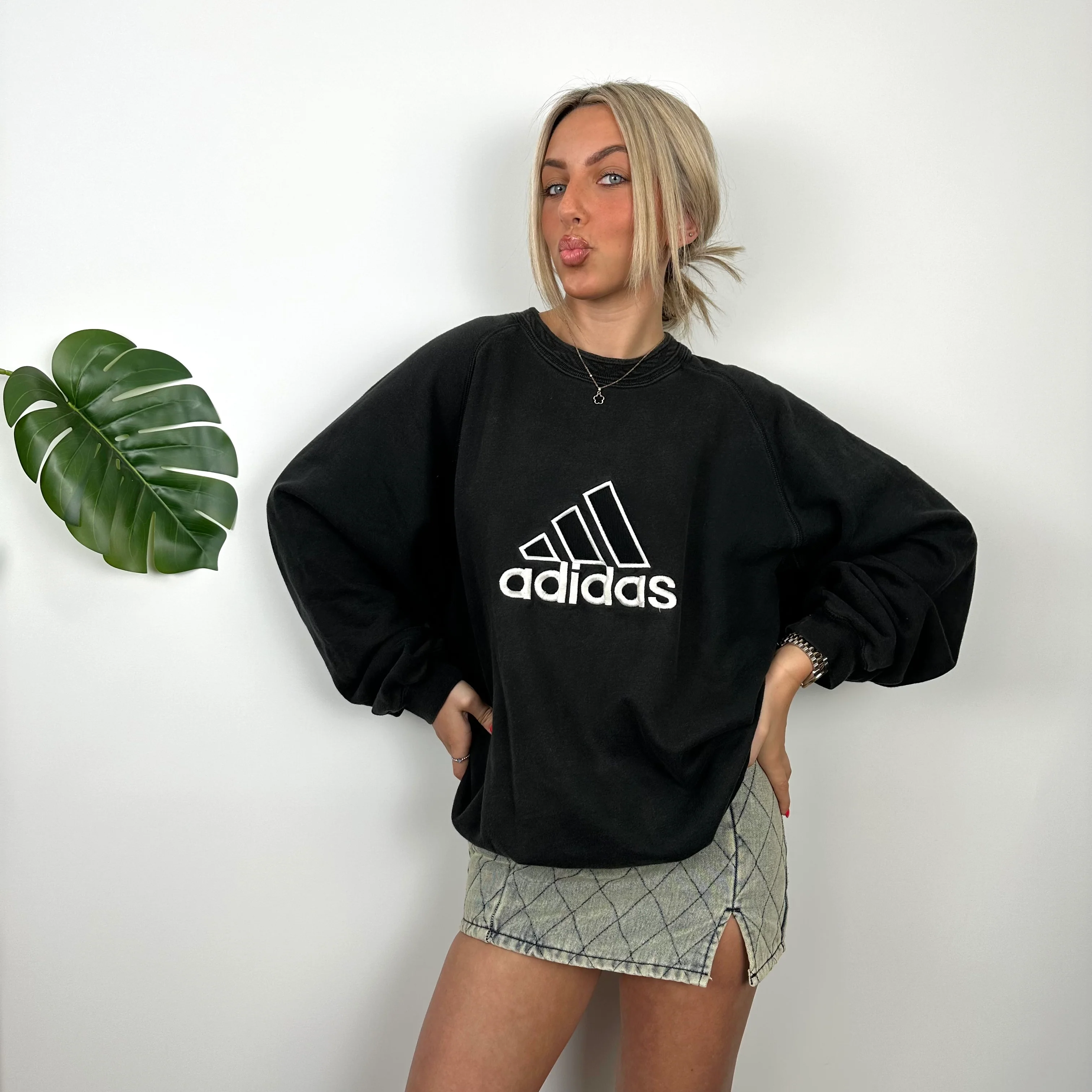 Adidas Black Embroidered Spell Out Sweatshirt (L) - Image 2