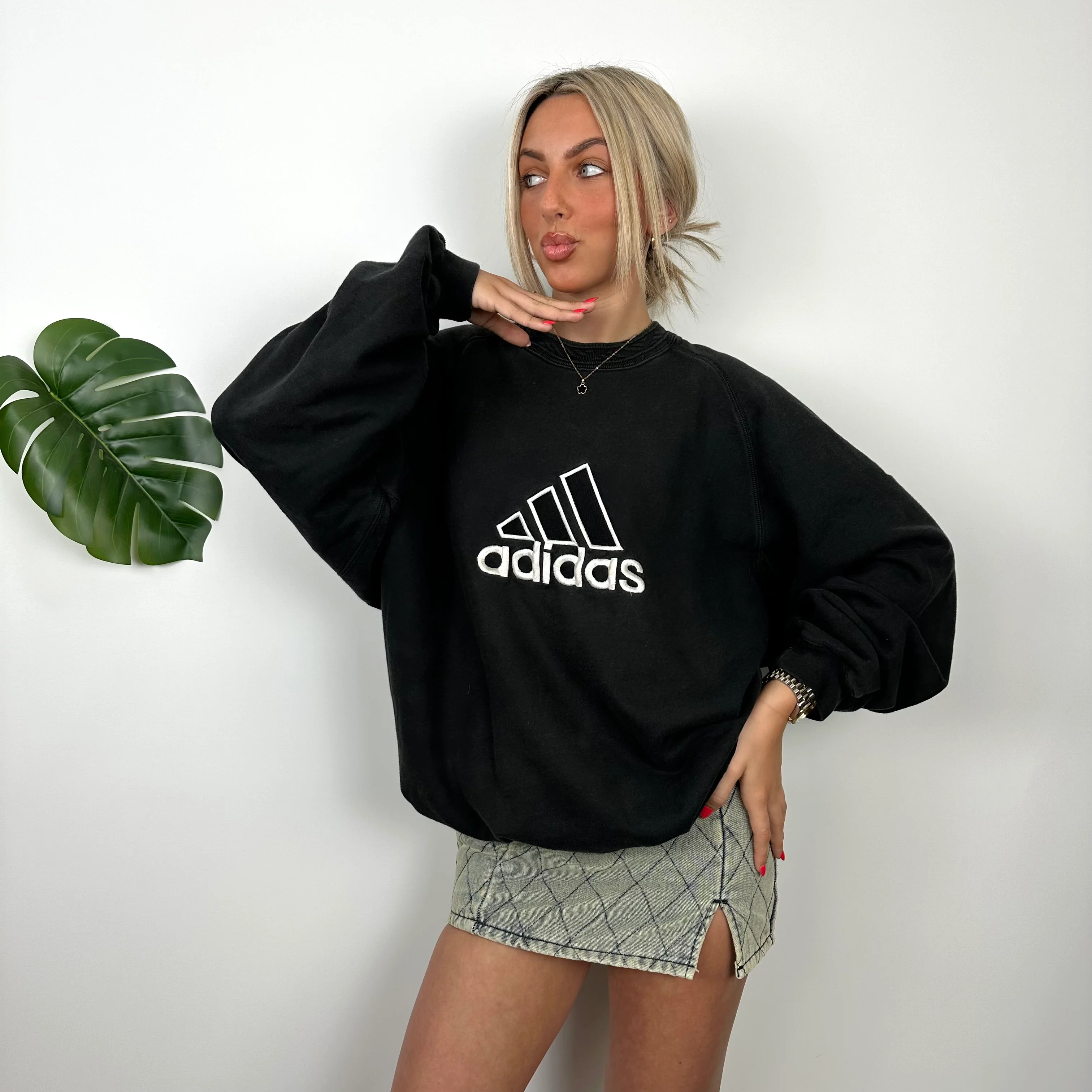 Adidas Black Embroidered Spell Out Sweatshirt (L) - Image 3