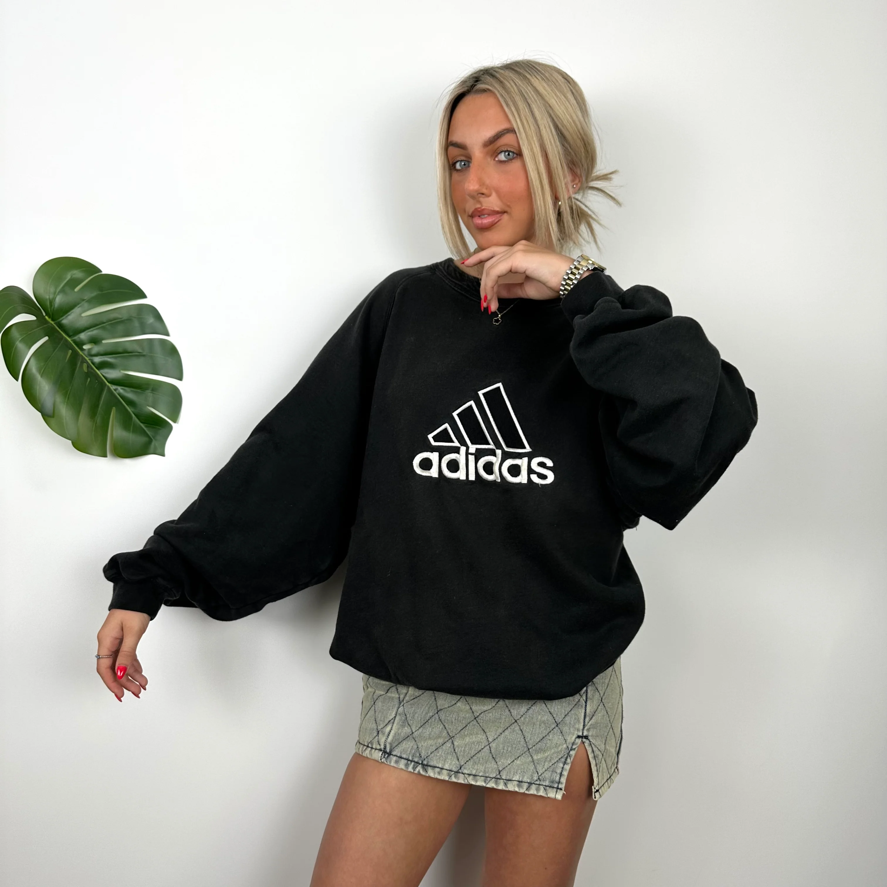 Adidas Black Embroidered Spell Out Sweatshirt (L) - Image 4