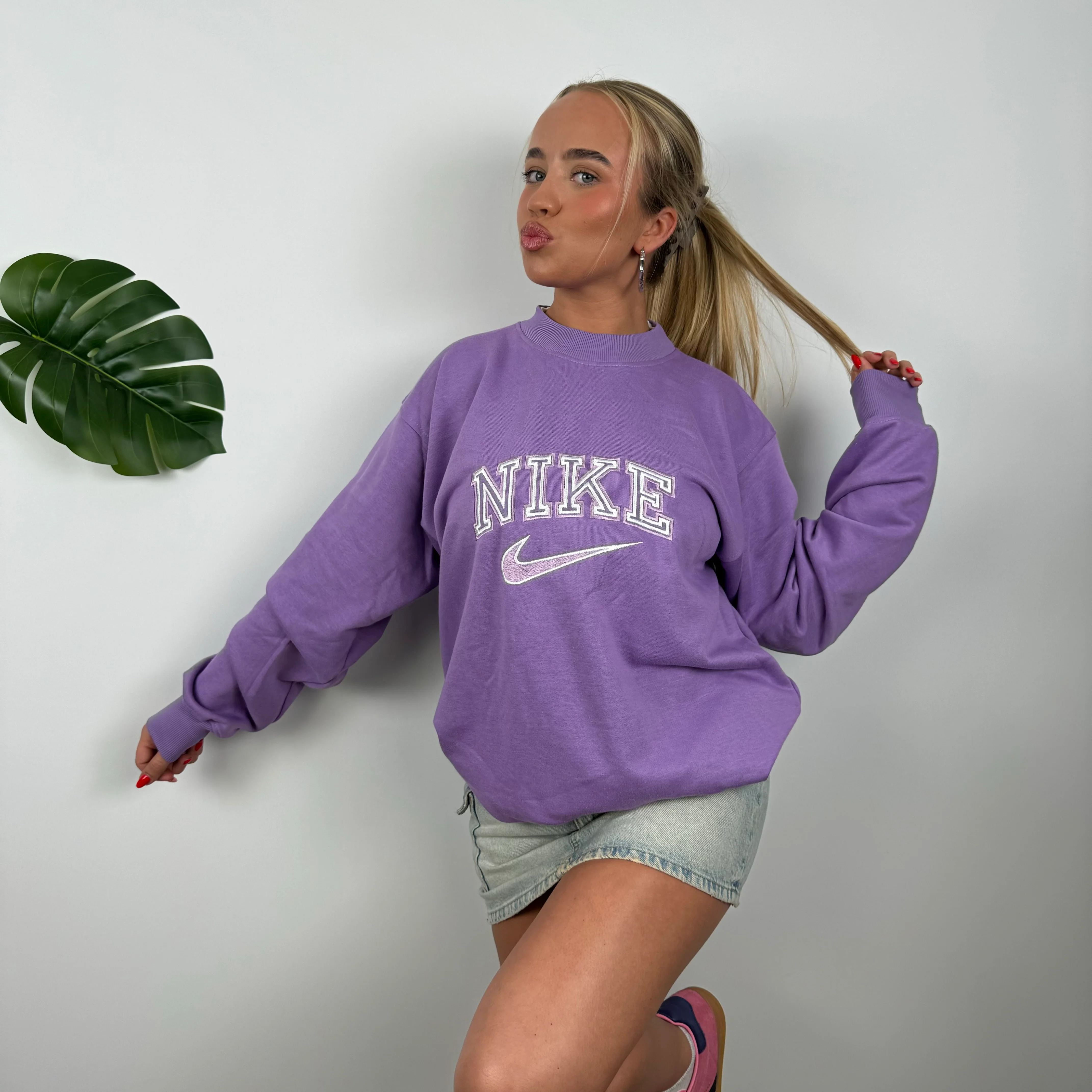 Nike Lilac Embroidered Spell Out Sweatshirt (L) - Image 3