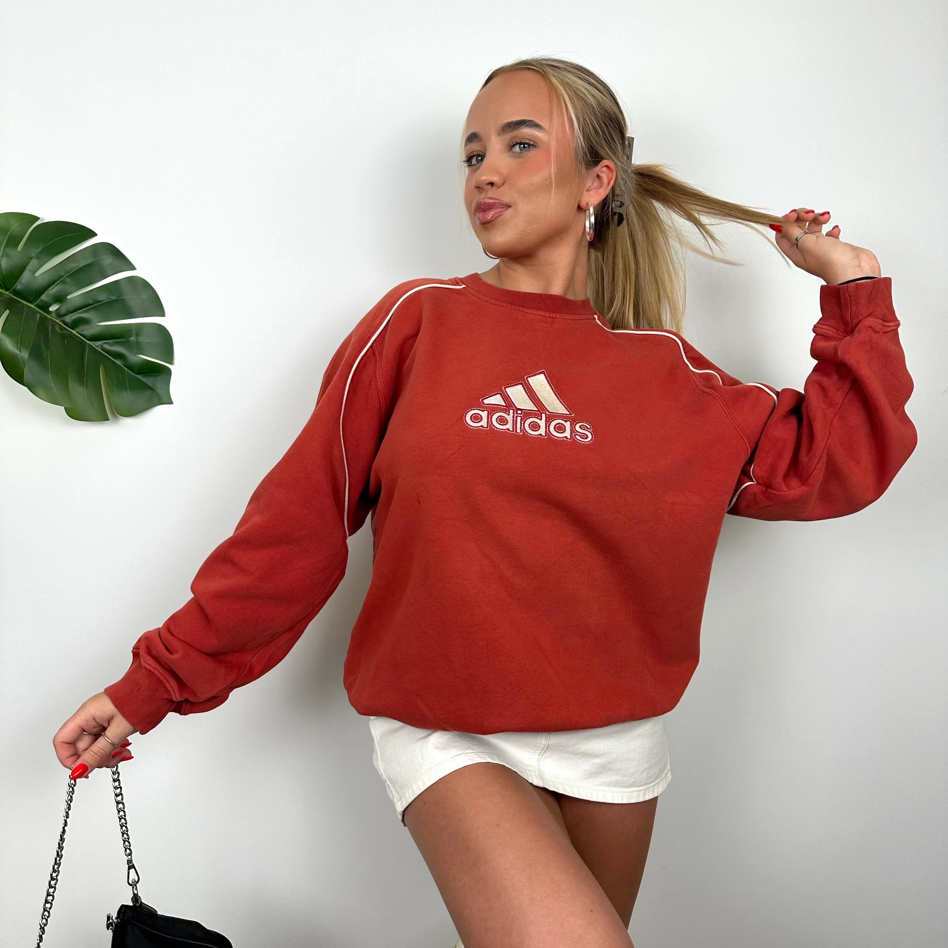 Adidas Red Embroidered Spell Out Sweatshirt (L) - Image 4