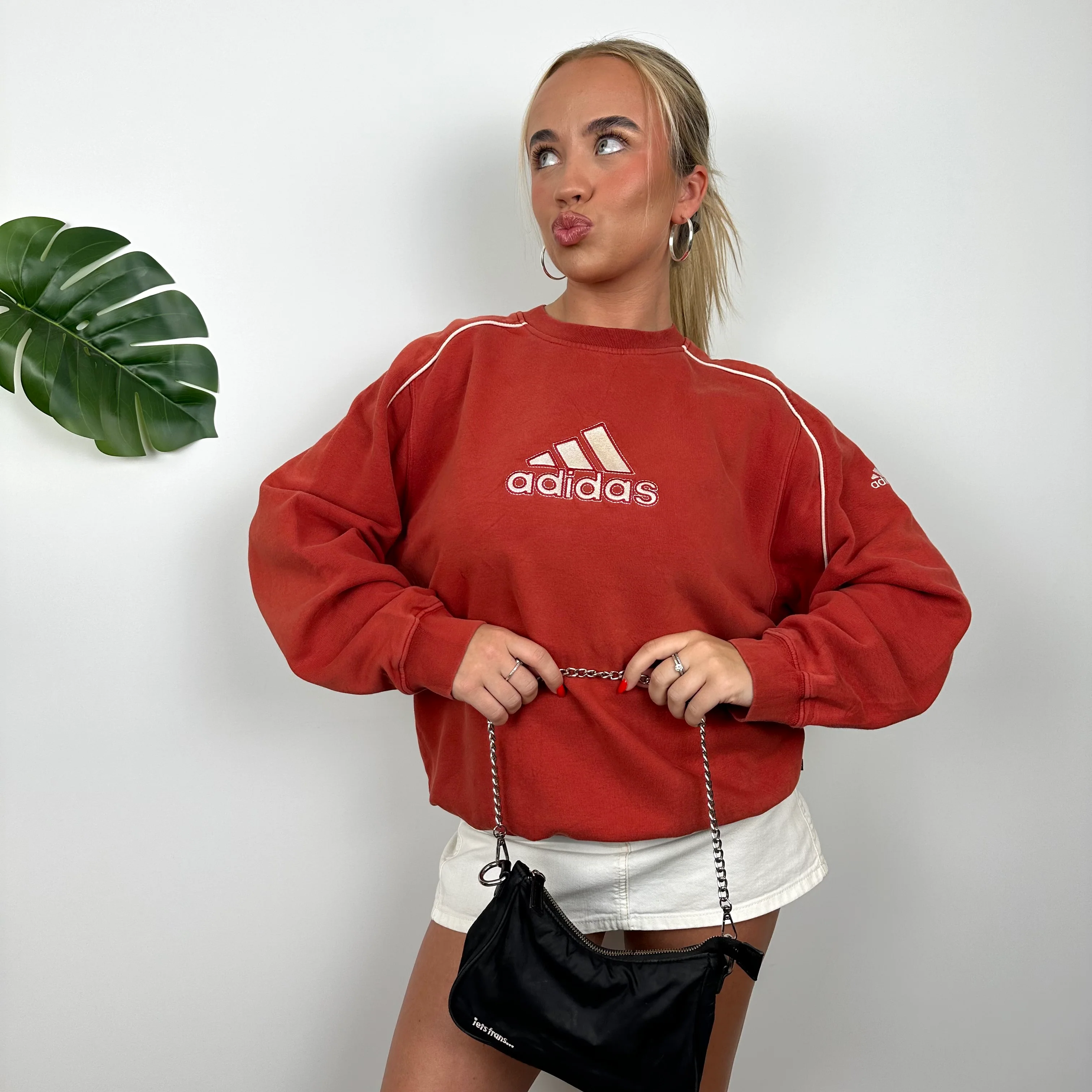 Adidas Red Embroidered Spell Out Sweatshirt (L) - Image 5