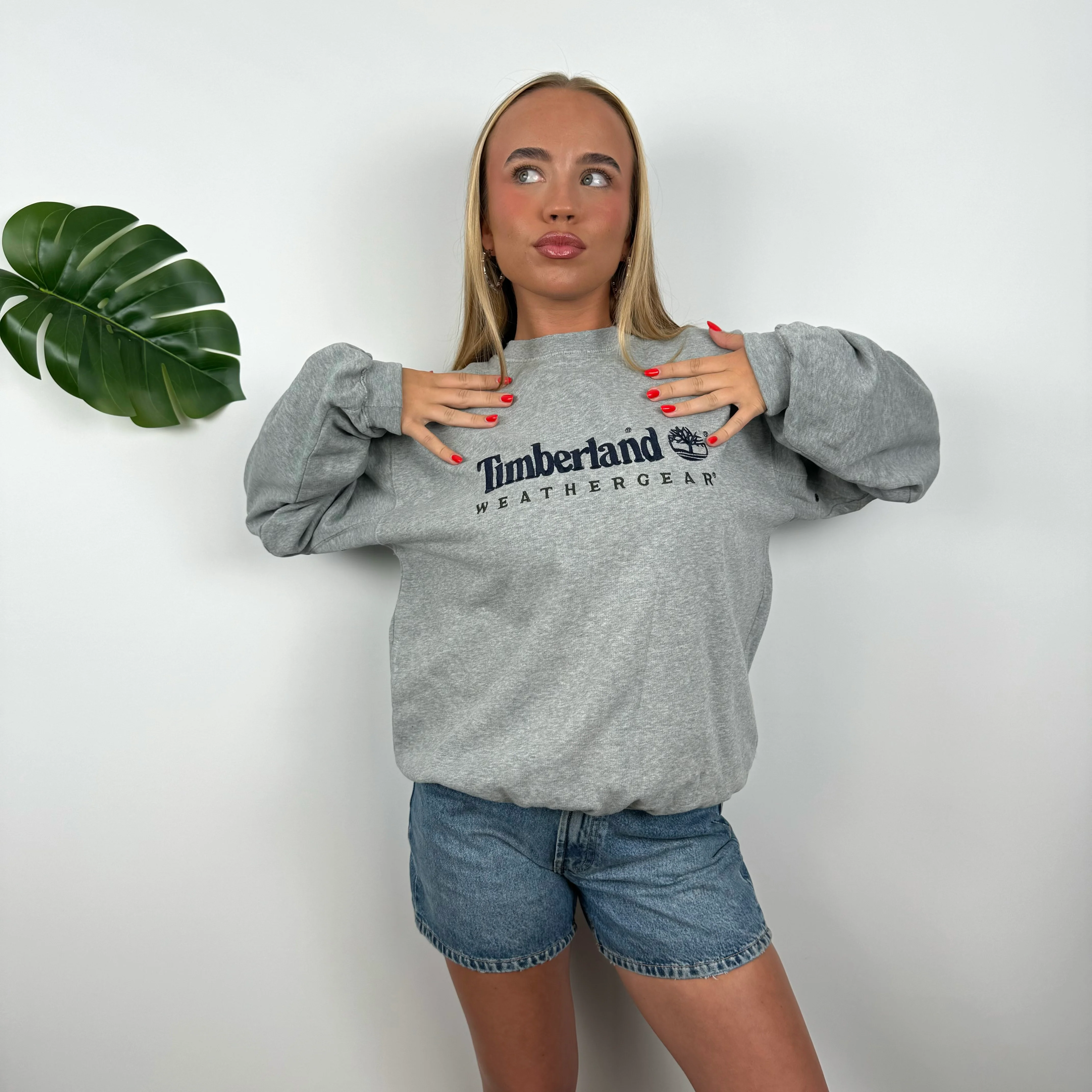 Timberland RARE Grey Embroidered Spell Out Sweatshirt (M) - Image 4