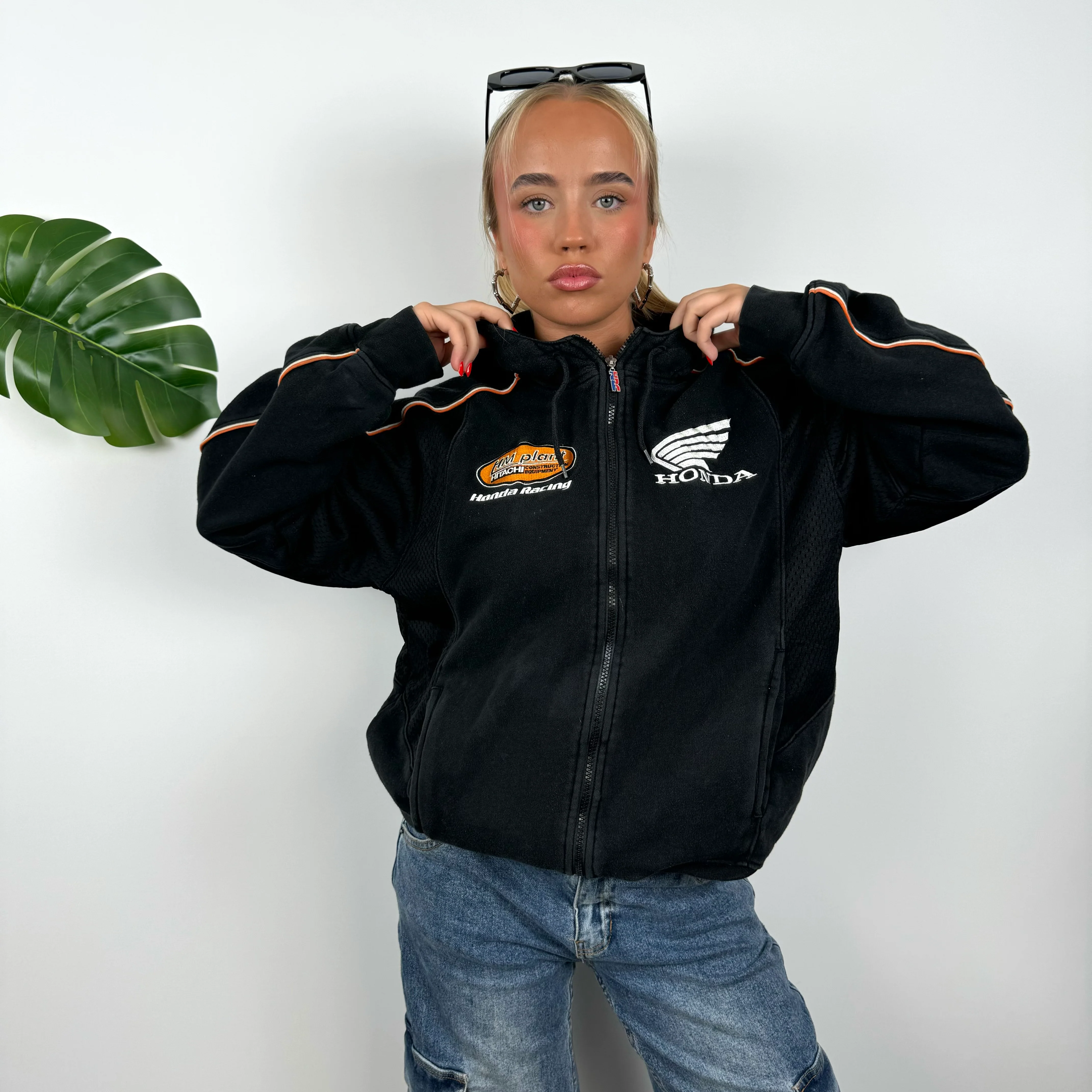 Honda Racing Black Embroidered Spell Out Zip Up Hoodie Jacket (S) - Image 2