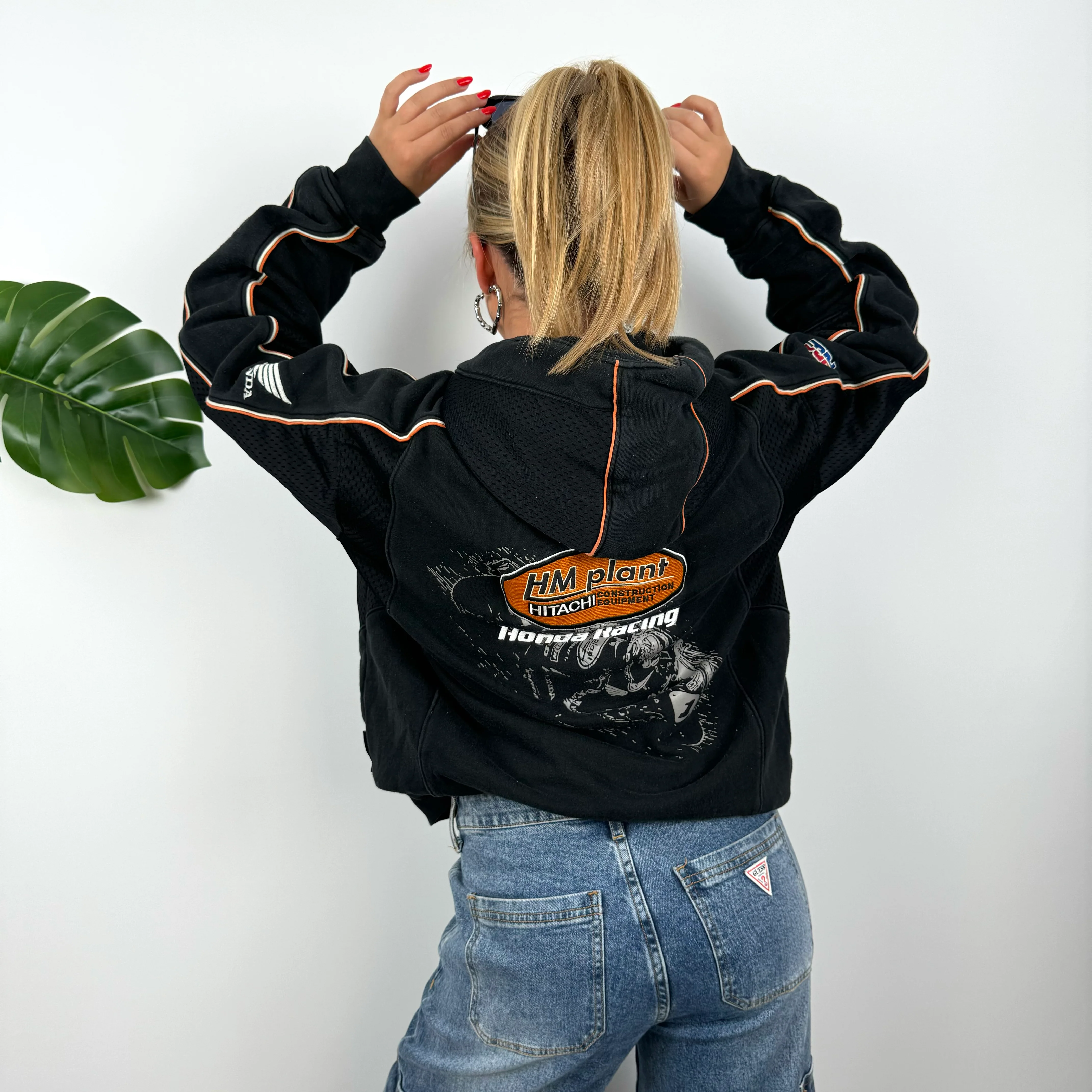 Honda Racing Black Embroidered Spell Out Zip Up Hoodie Jacket (S) - Image 3