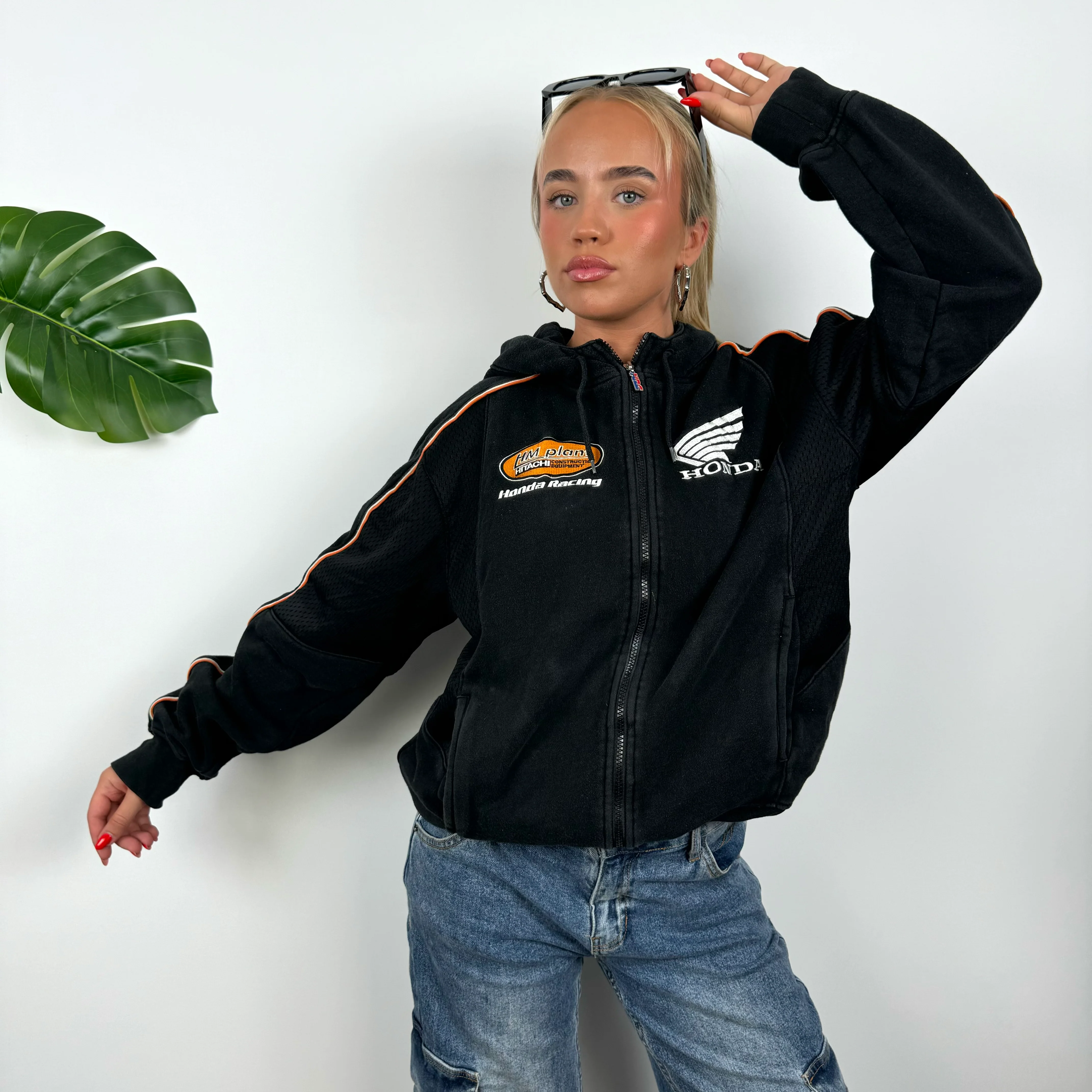 Honda Racing Black Embroidered Spell Out Zip Up Hoodie Jacket (S) - Image 4