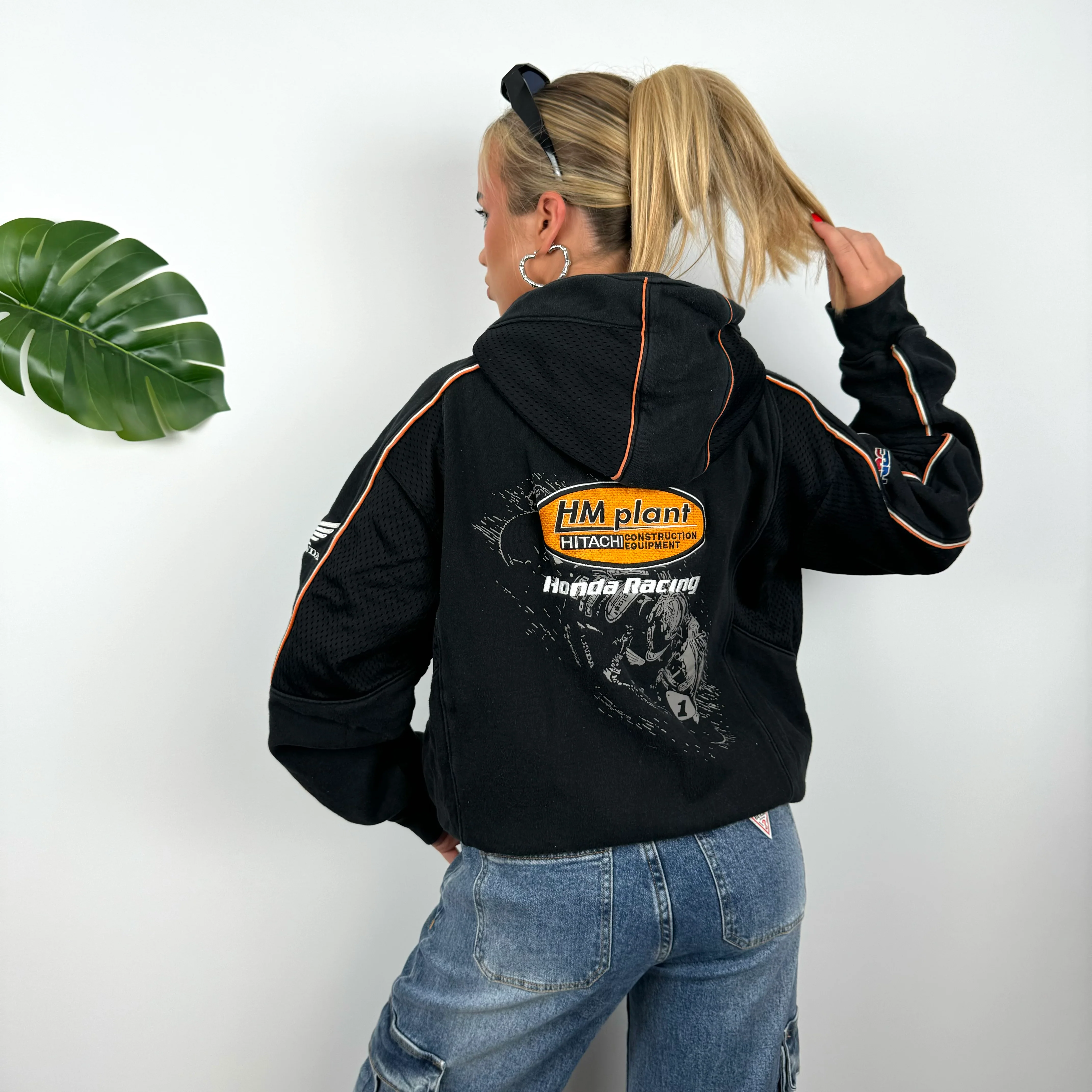 Honda Racing Black Embroidered Spell Out Zip Up Hoodie Jacket (S) - Image 5
