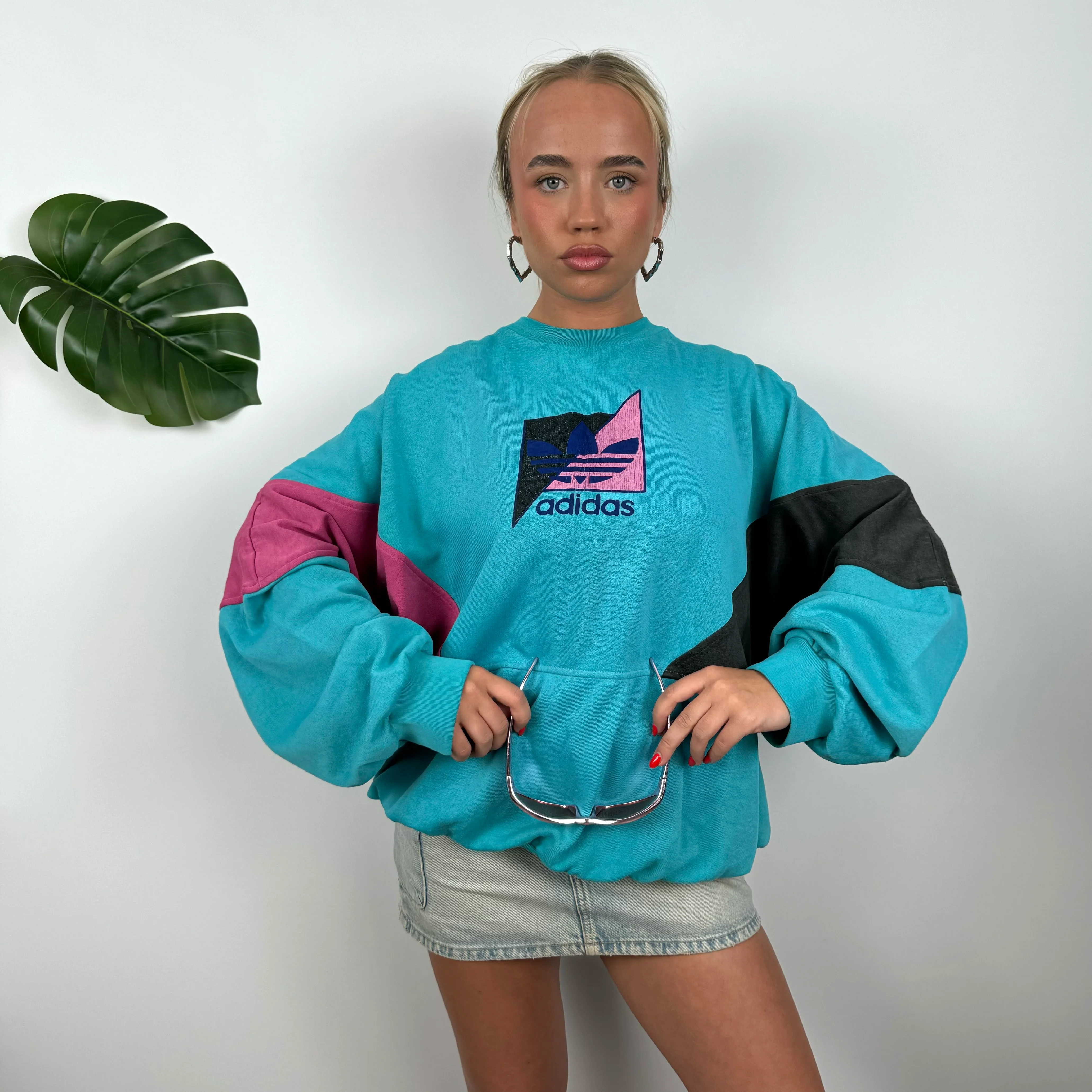 Adidas RARE Turquoise Colour Block Spell Out Sweatshirt (L) - Image 2