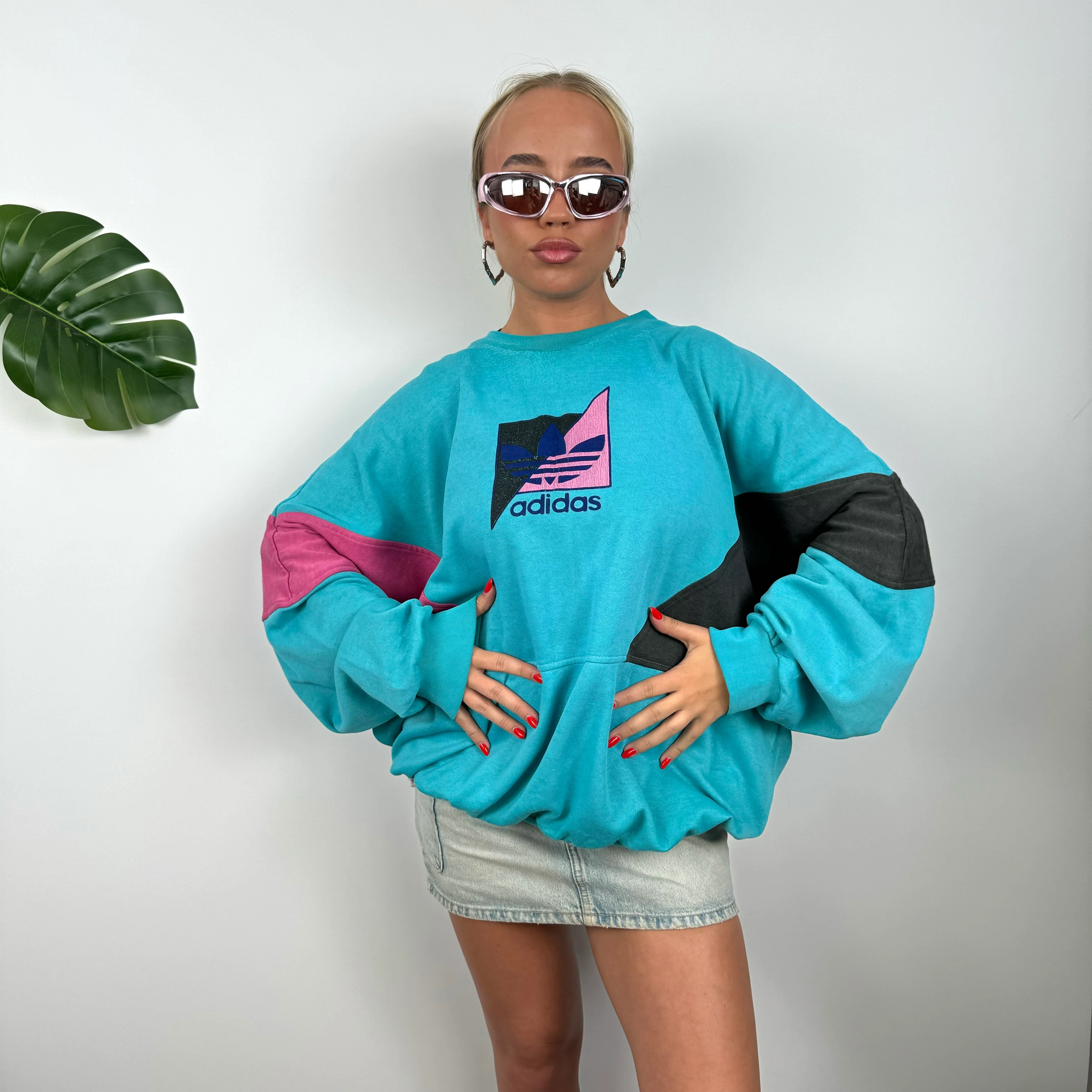 Adidas RARE Turquoise Colour Block Spell Out Sweatshirt (L) - Image 4