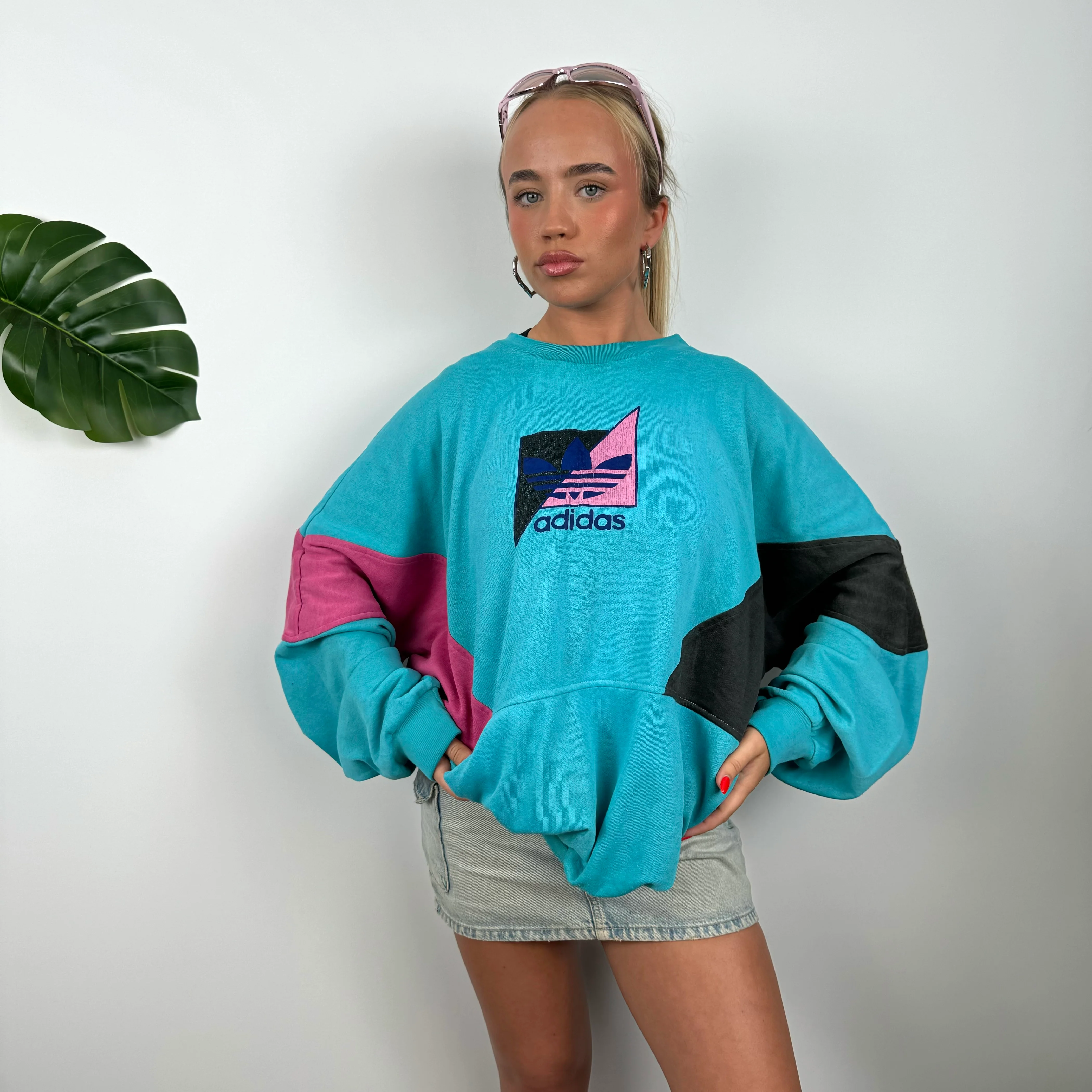 Adidas RARE Turquoise Colour Block Spell Out Sweatshirt (L) - Image 5