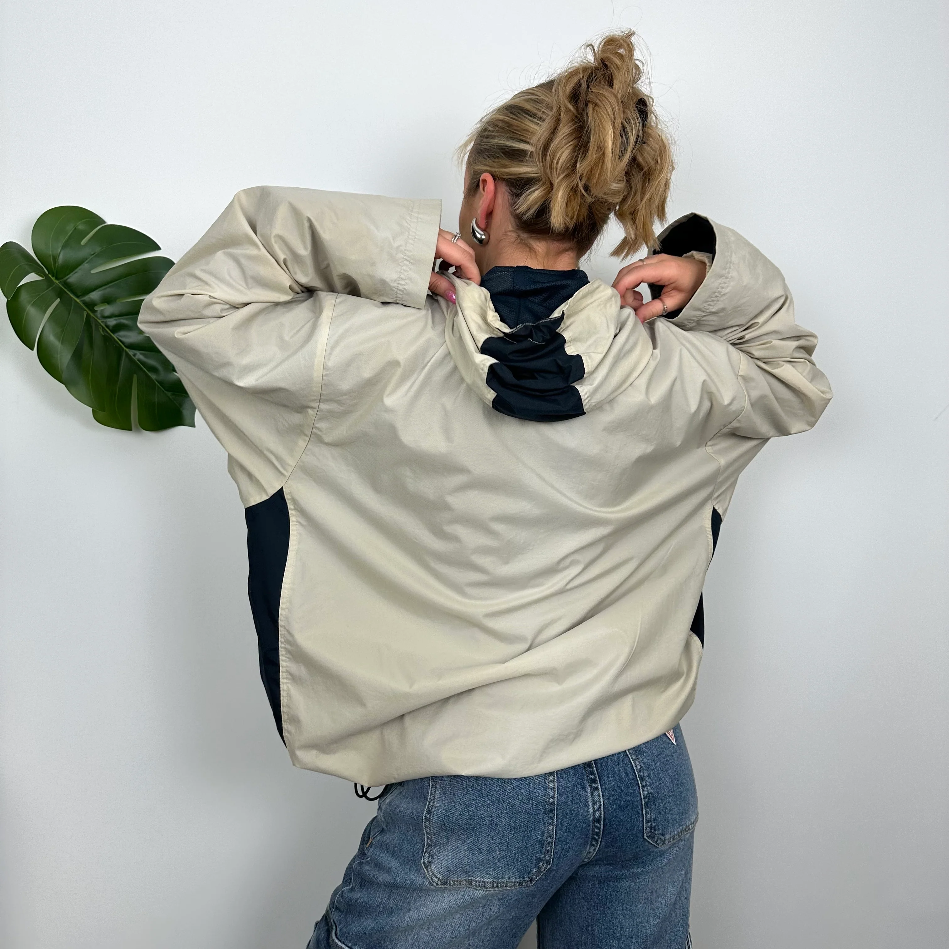 Nike Cream Embroidered Swoosh Quarter Zip Pullover Windbreaker Jacket (L) - Image 4