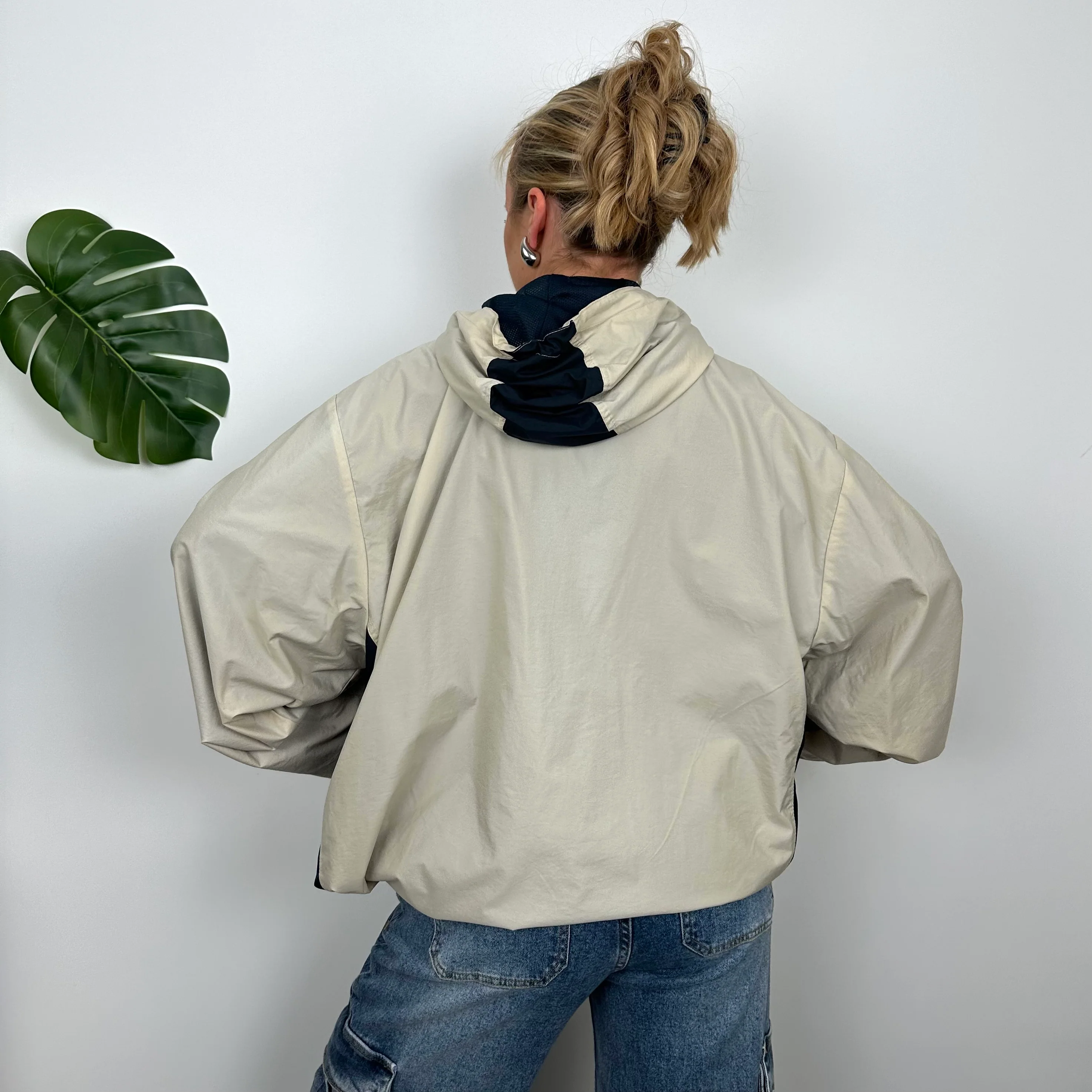 Nike Cream Embroidered Swoosh Quarter Zip Pullover Windbreaker Jacket (L) - Image 5