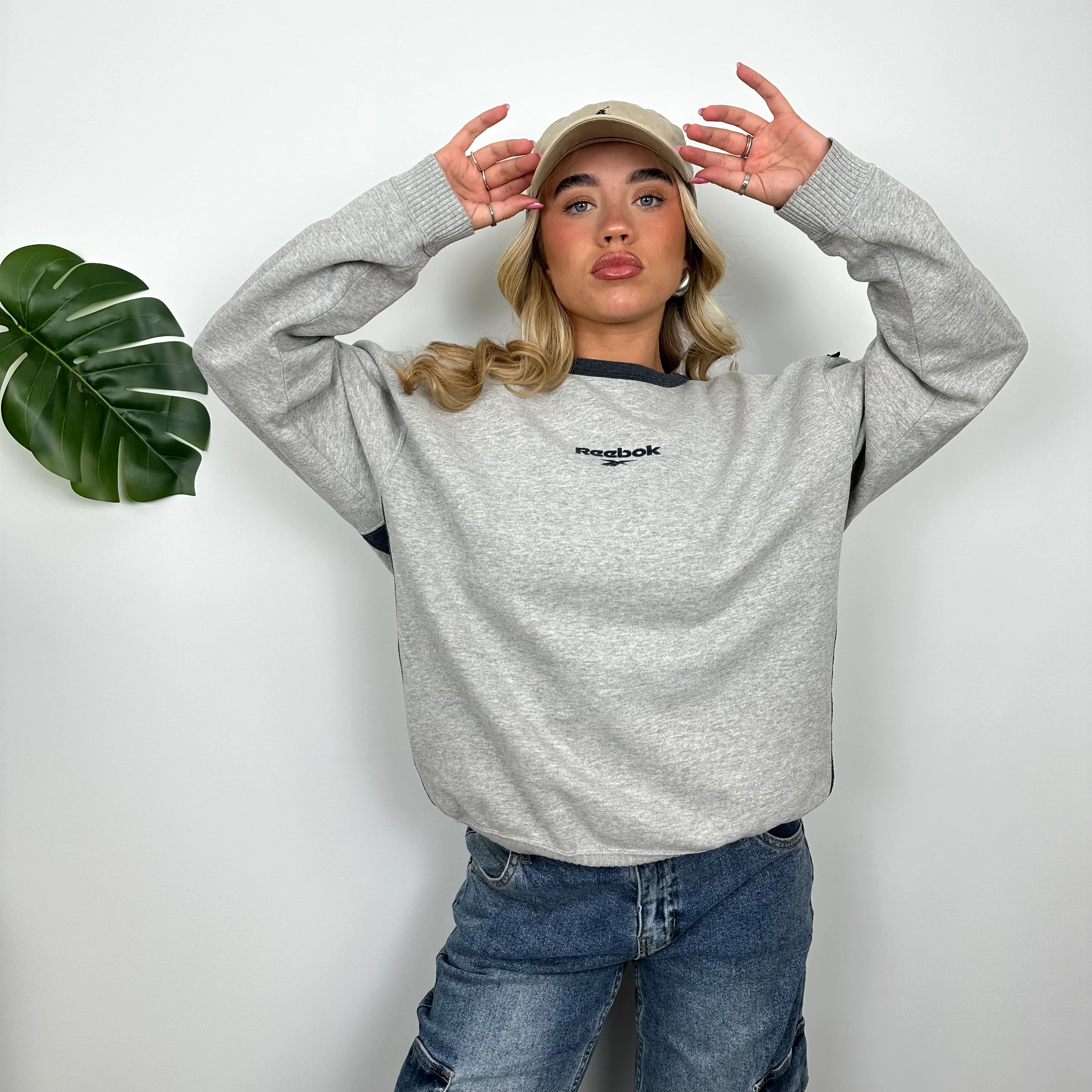 Reebok Grey Embroidered Spell Out Sweatshirt (S) - Image 2