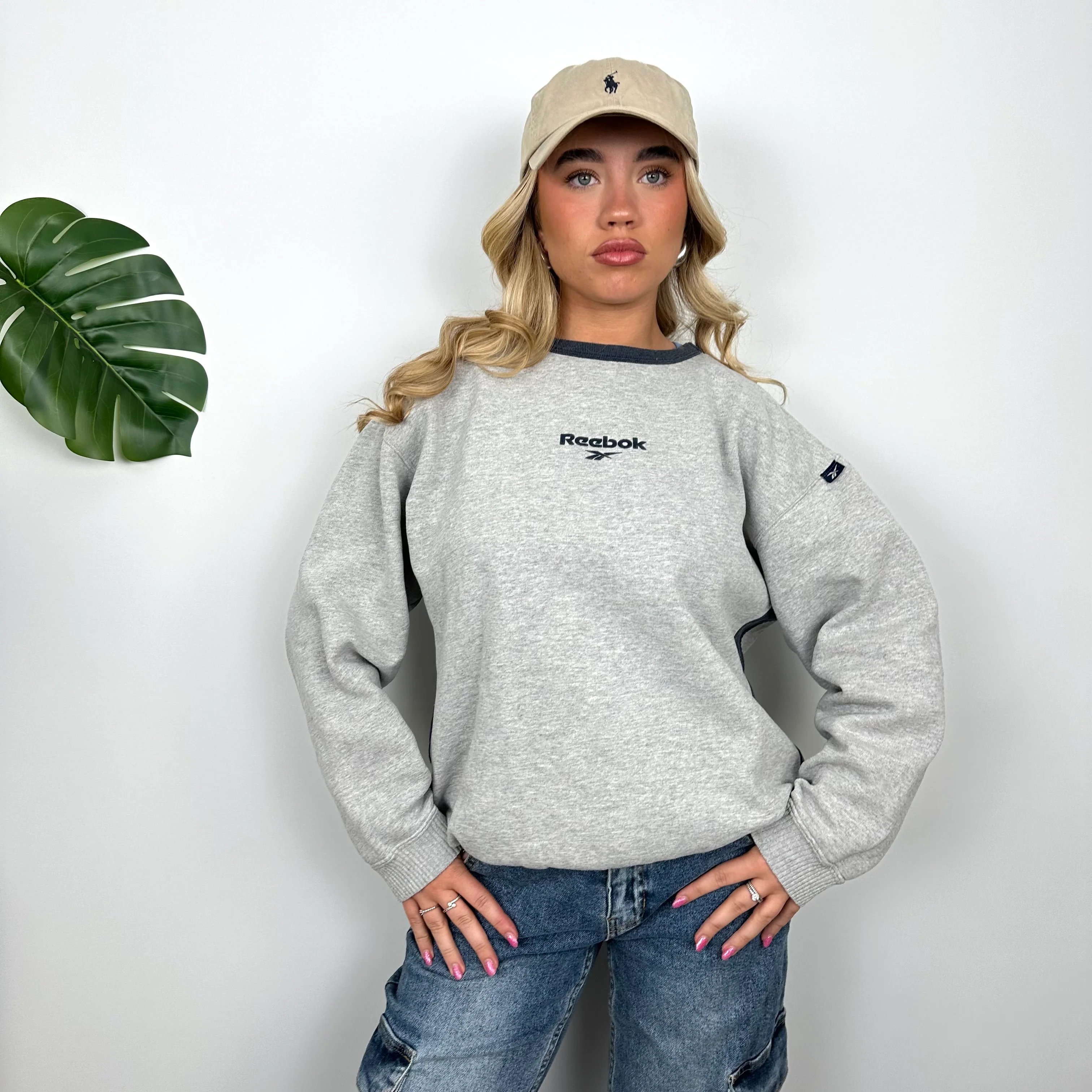Reebok Grey Embroidered Spell Out Sweatshirt (S) - Image 4