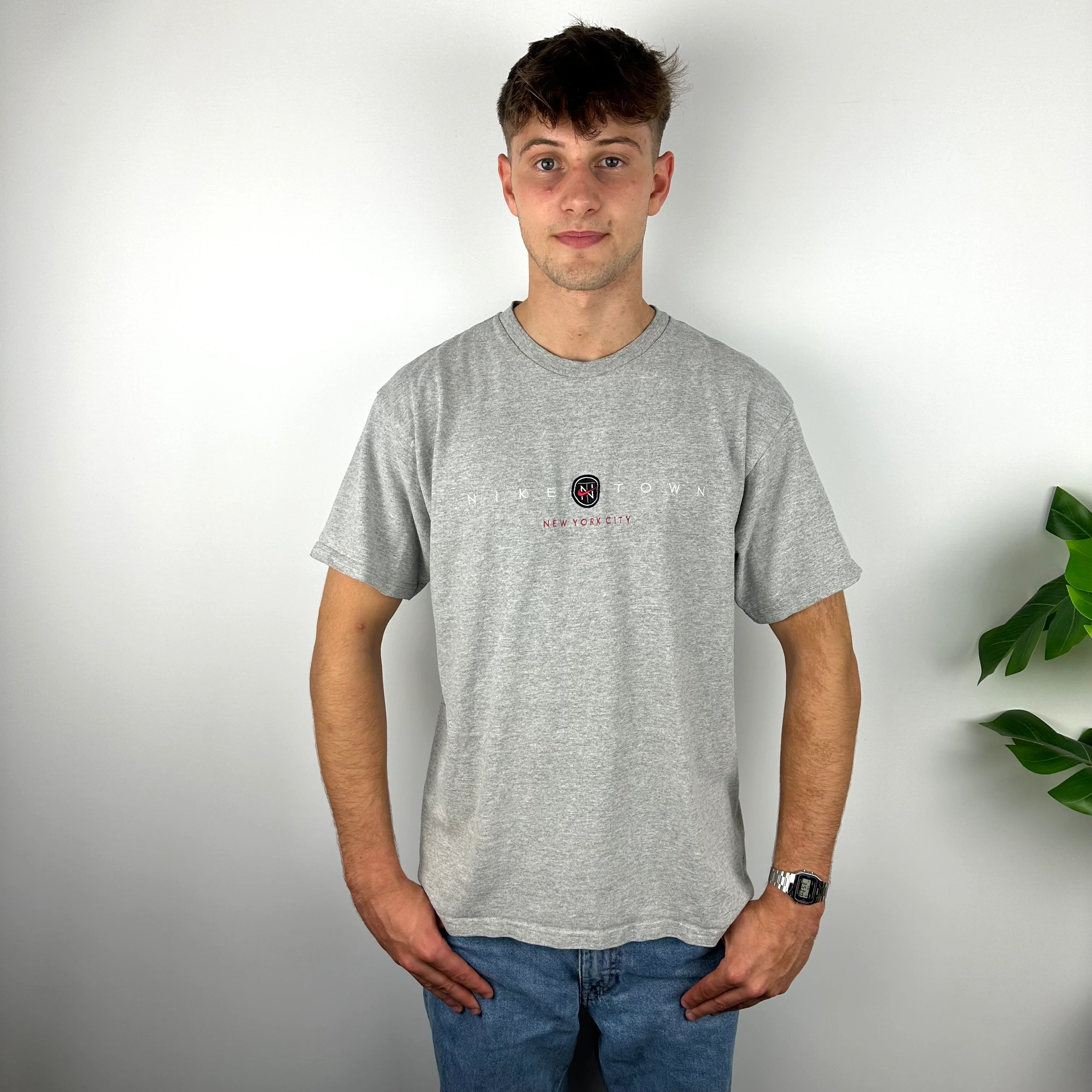 Nike Town New York Grey Embroidered Spell Out T Shirt (L)