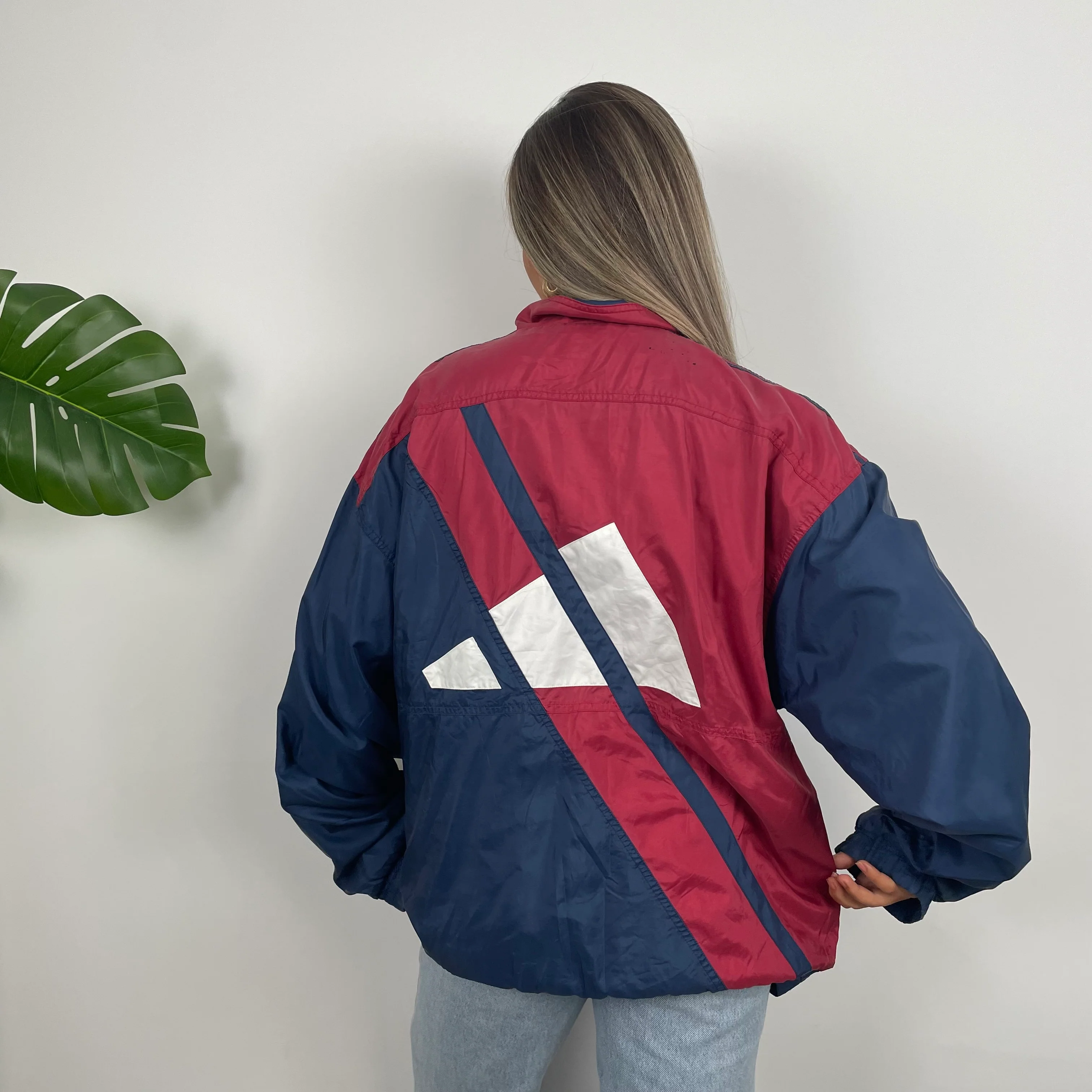 Adidas Navy & Red Colour Block Embroidered Spell Out Windbreaker Jacket (XL) - Image 2