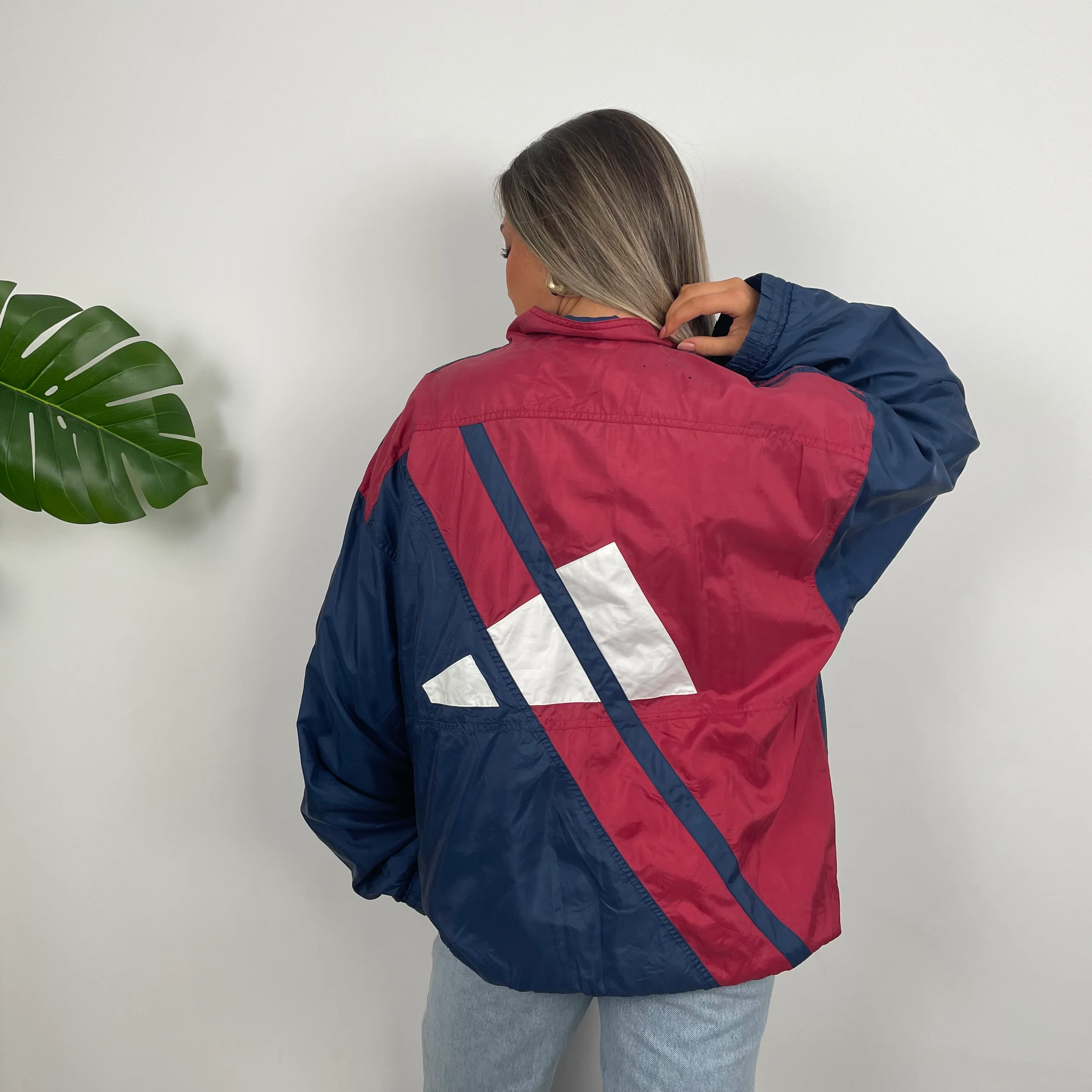 Adidas Navy & Red Colour Block Embroidered Spell Out Windbreaker Jacket (XL) - Image 5