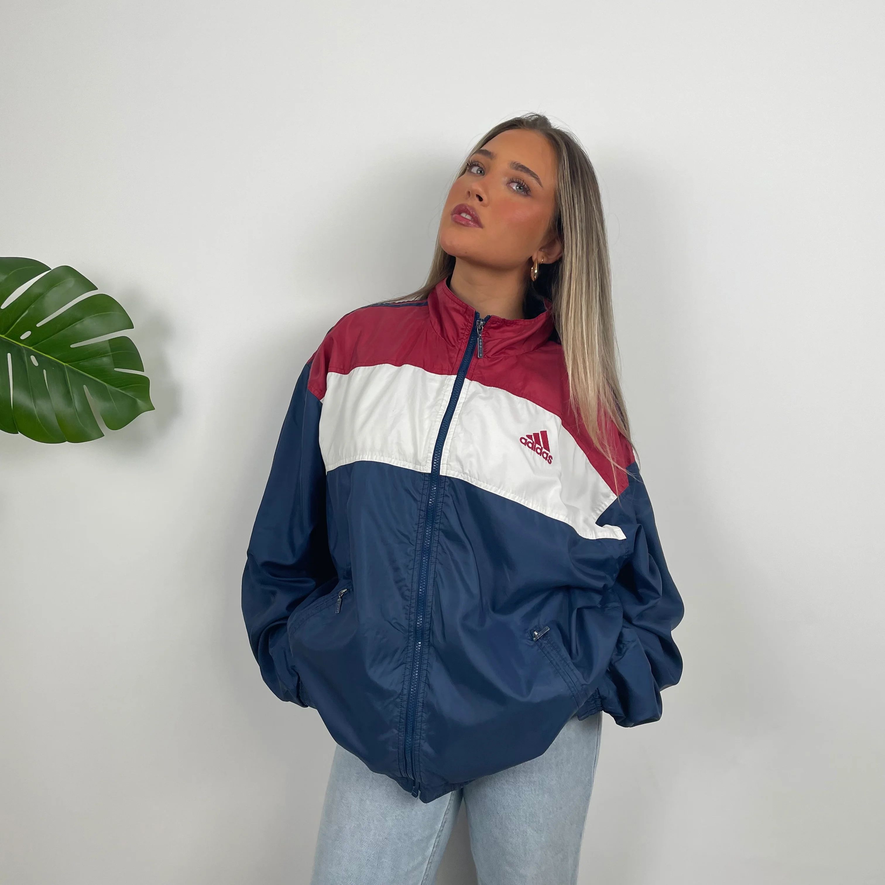 Adidas Navy & Red Colour Block Embroidered Spell Out Windbreaker Jacket (XL) - Image 6
