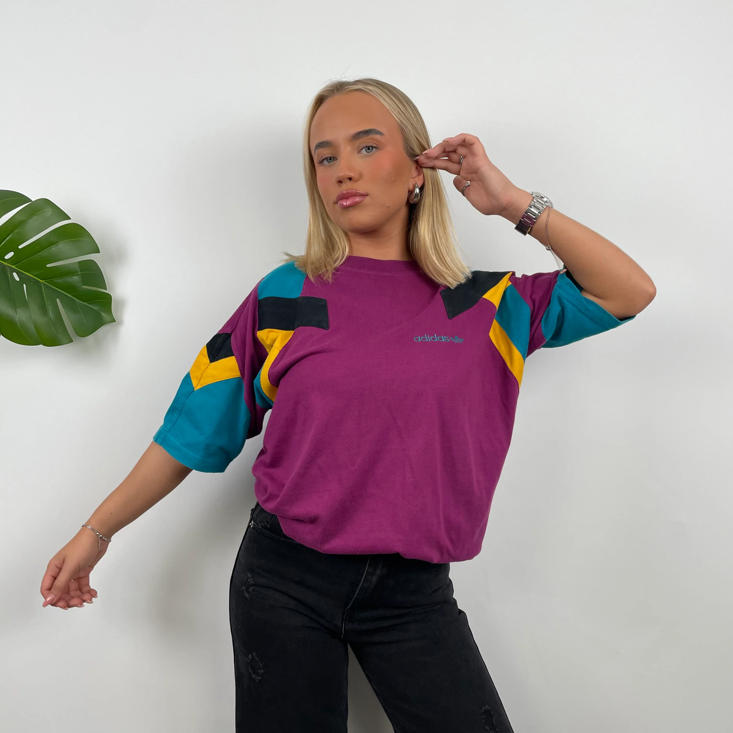 Adidas Embroidered Spell Out Colour Block T Shirt (M) - Image 6