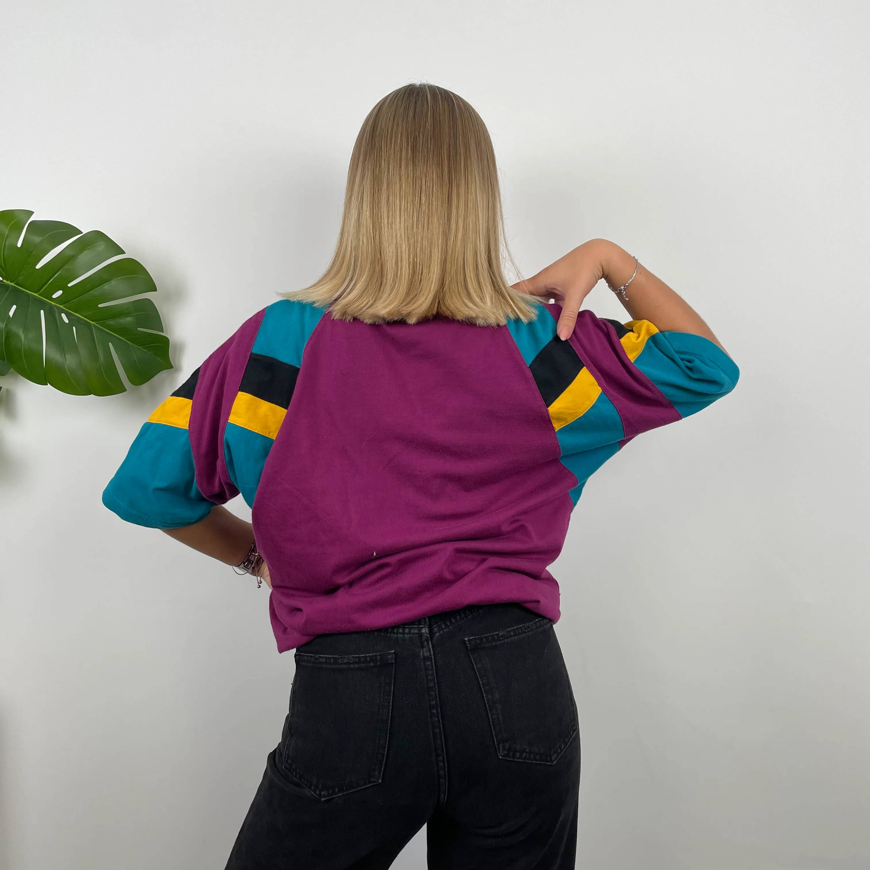 Adidas Embroidered Spell Out Colour Block T Shirt (M) - Image 9