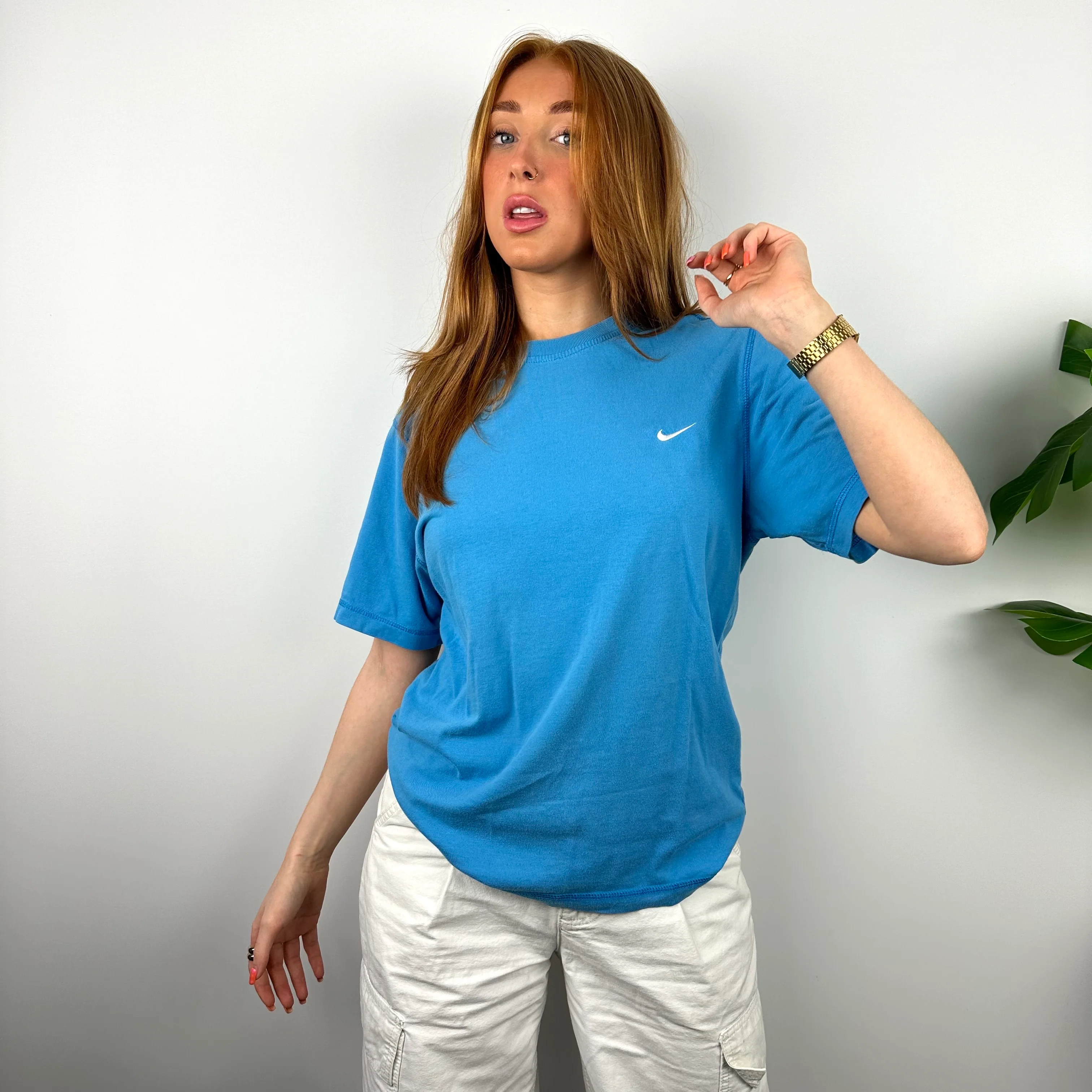 Nike RARE Blue Embroidered Swoosh T Shirt (S) - Image 2