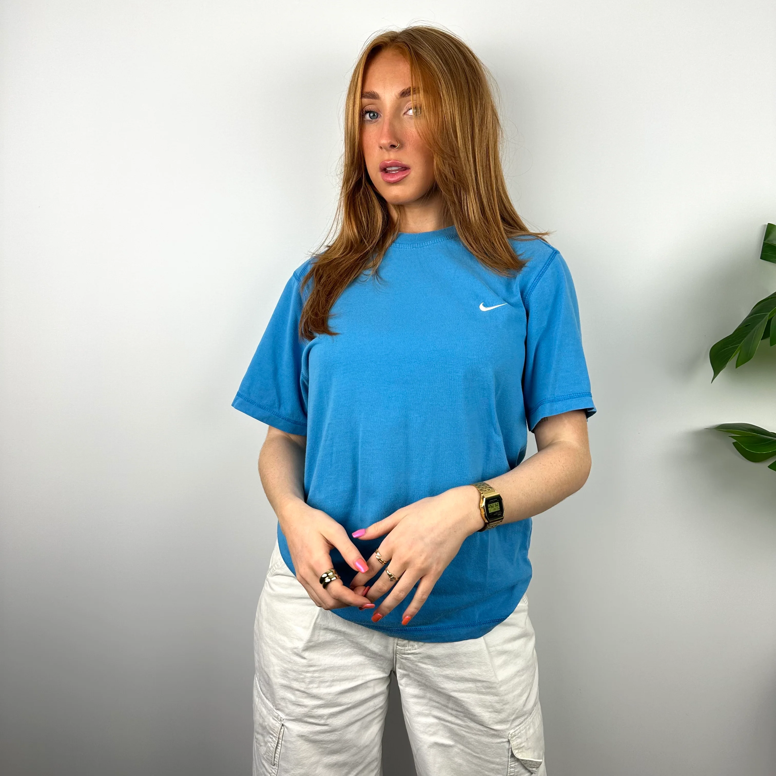 Nike RARE Blue Embroidered Swoosh T Shirt (S) - Image 3