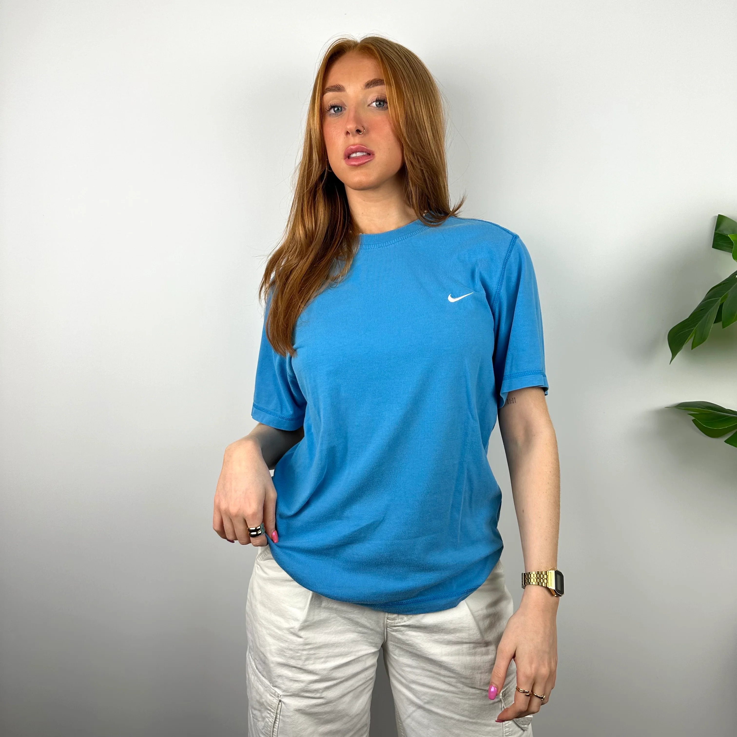 Nike RARE Blue Embroidered Swoosh T Shirt (S) - Image 5