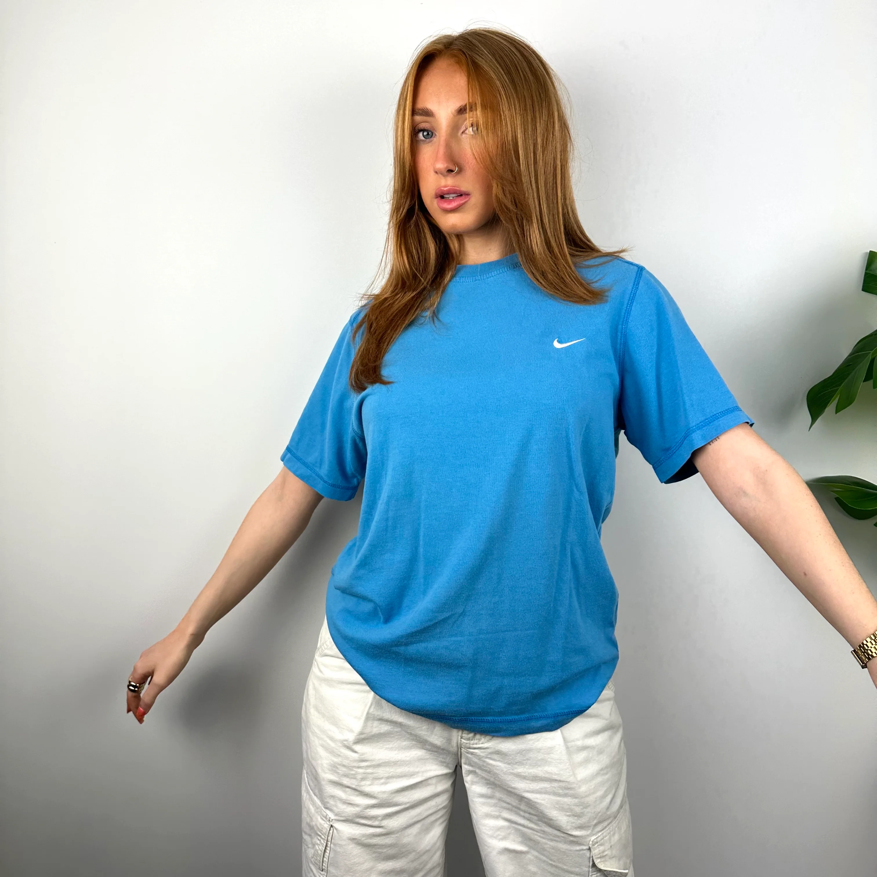 Nike RARE Blue Embroidered Swoosh T Shirt (S) - Image 6