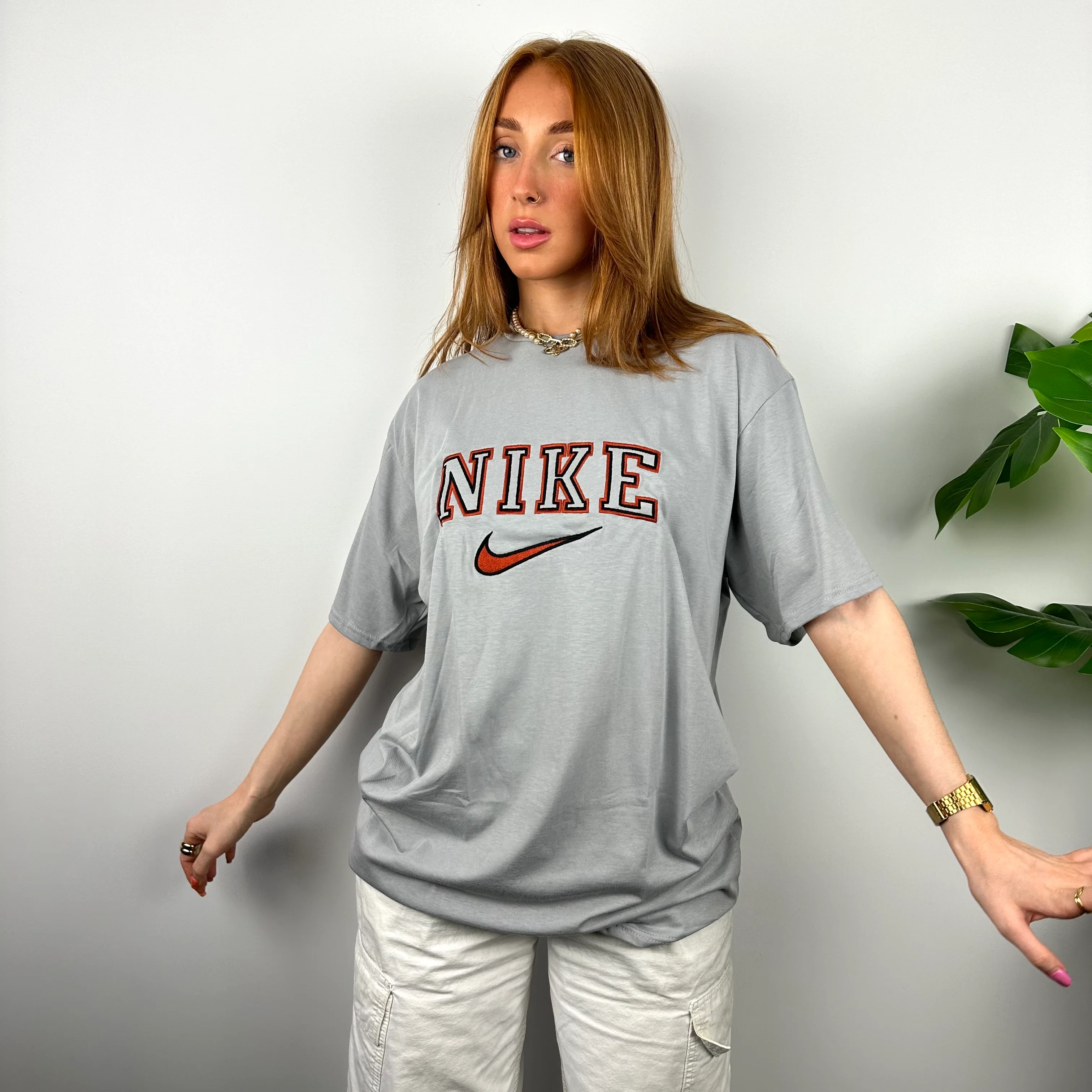Nike RARE Grey Embroidered Spell Out T Shirt (M)