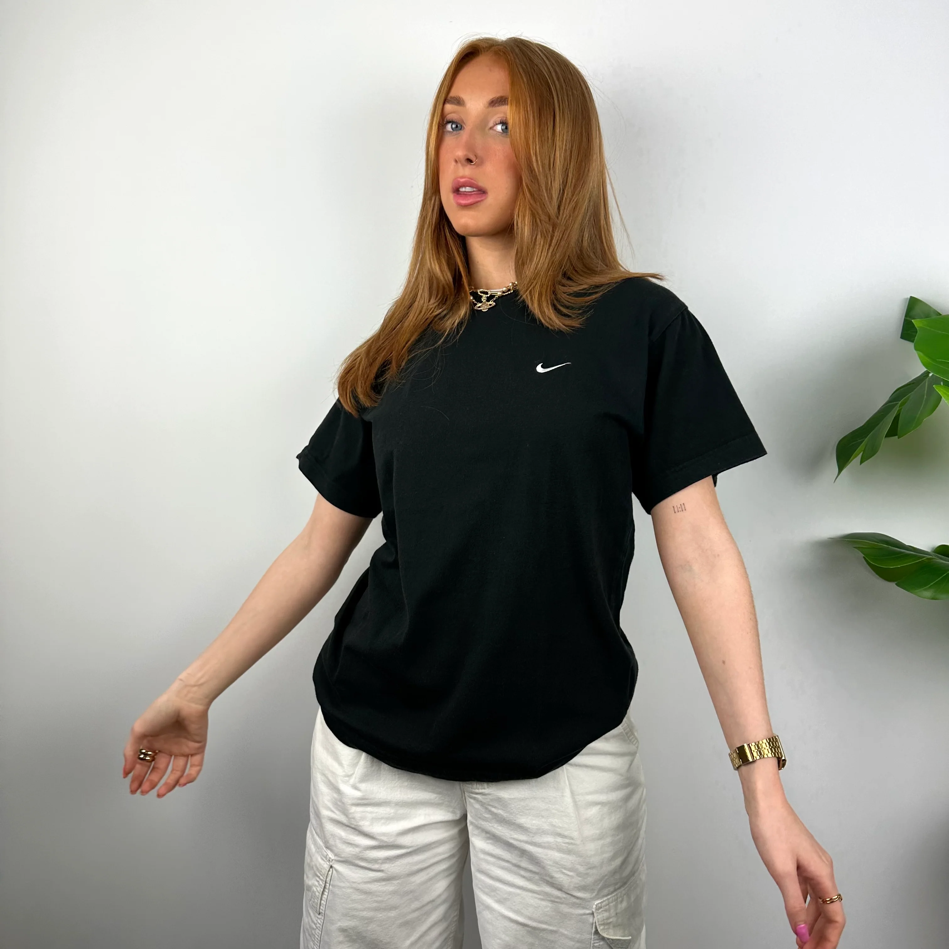 Nike RARE Black Embroidered Swoosh T Shirt (S) - Image 3