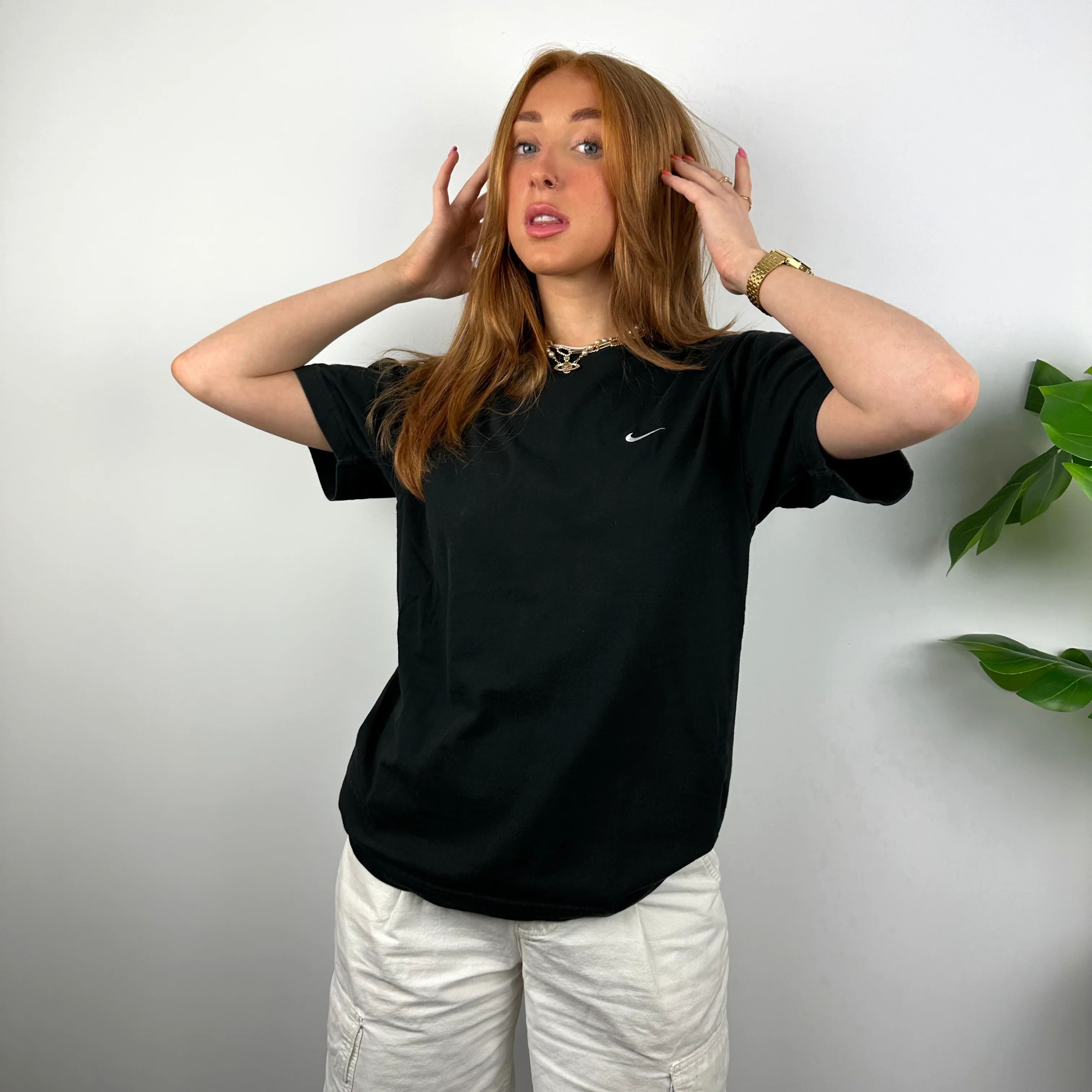 Nike RARE Black Embroidered Swoosh T Shirt (S) - Image 5