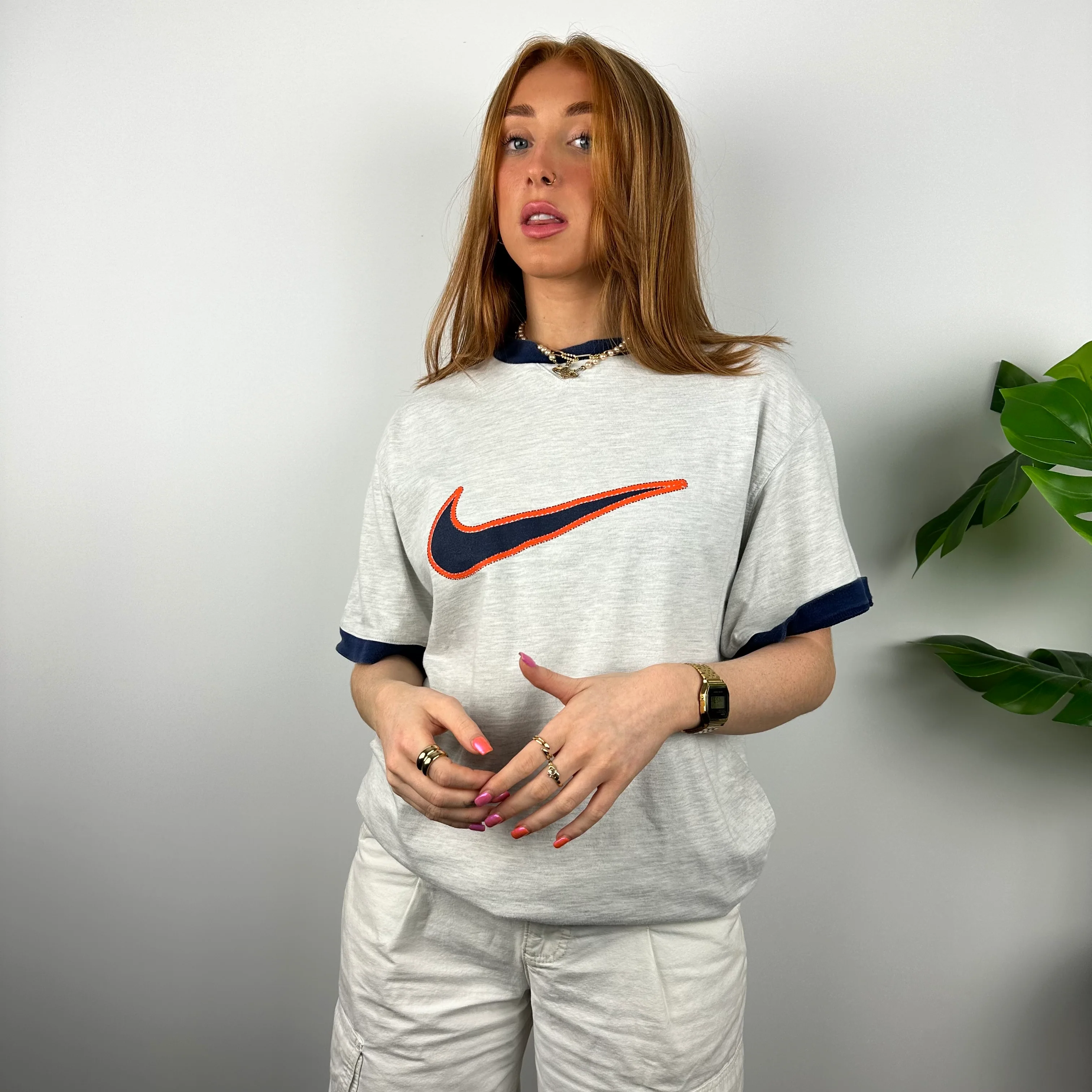 Nike RARE Grey Swoosh T Shirt (M) - Image 5