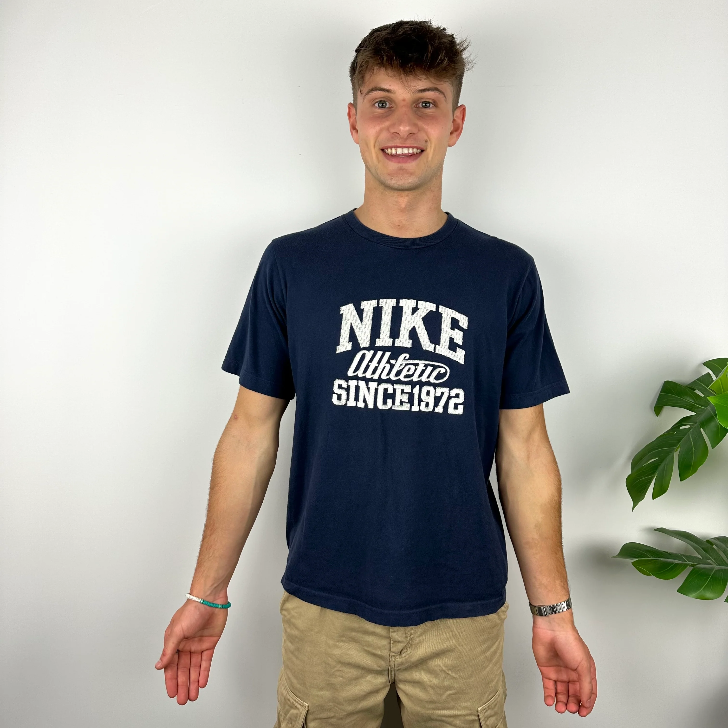 Nike Athletic RARE Navy Embroidered Spell Out T Shirt (M) - Image 3
