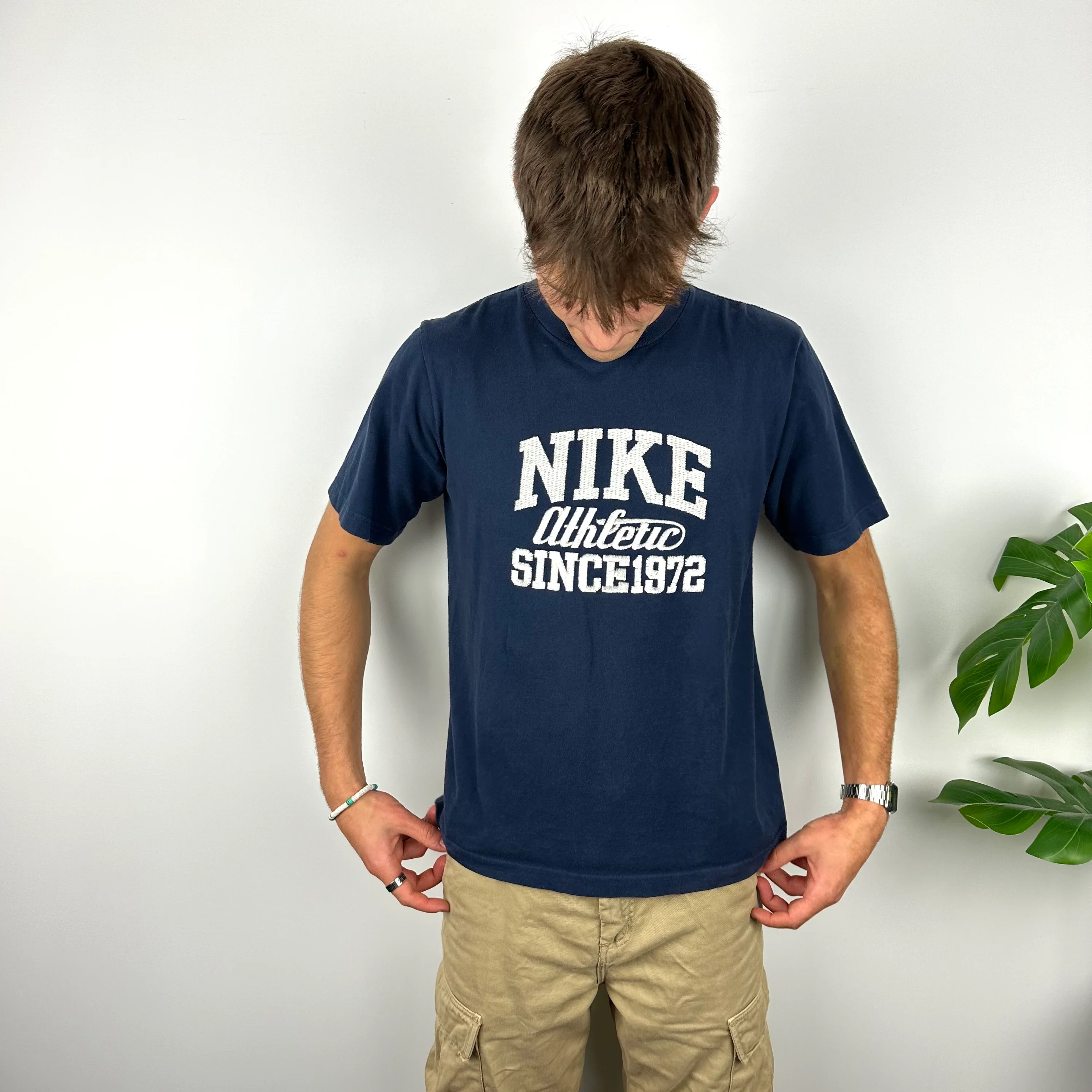 Nike Athletic RARE Navy Embroidered Spell Out T Shirt (M) - Image 5