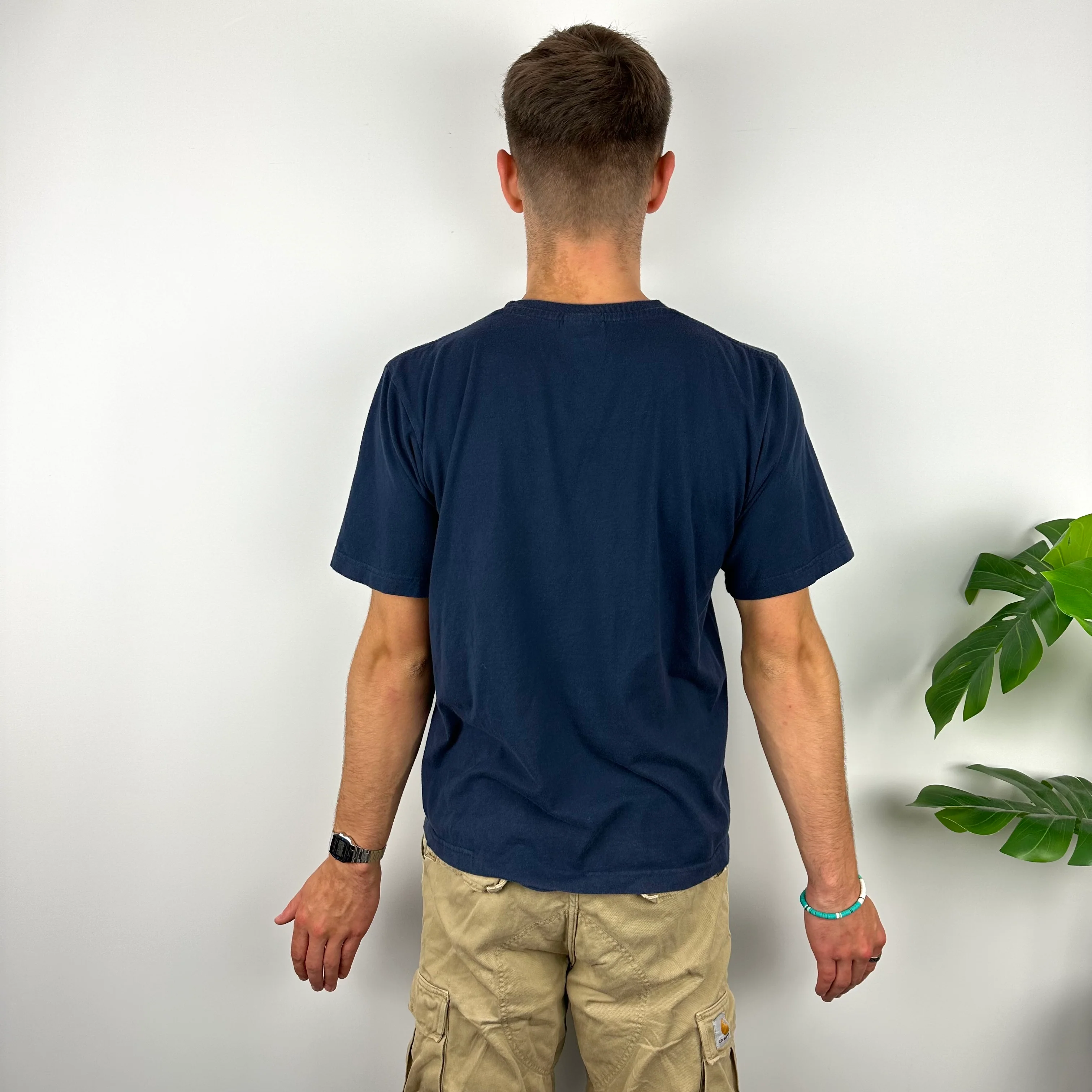 Nike Athletic RARE Navy Embroidered Spell Out T Shirt (M) - Image 6