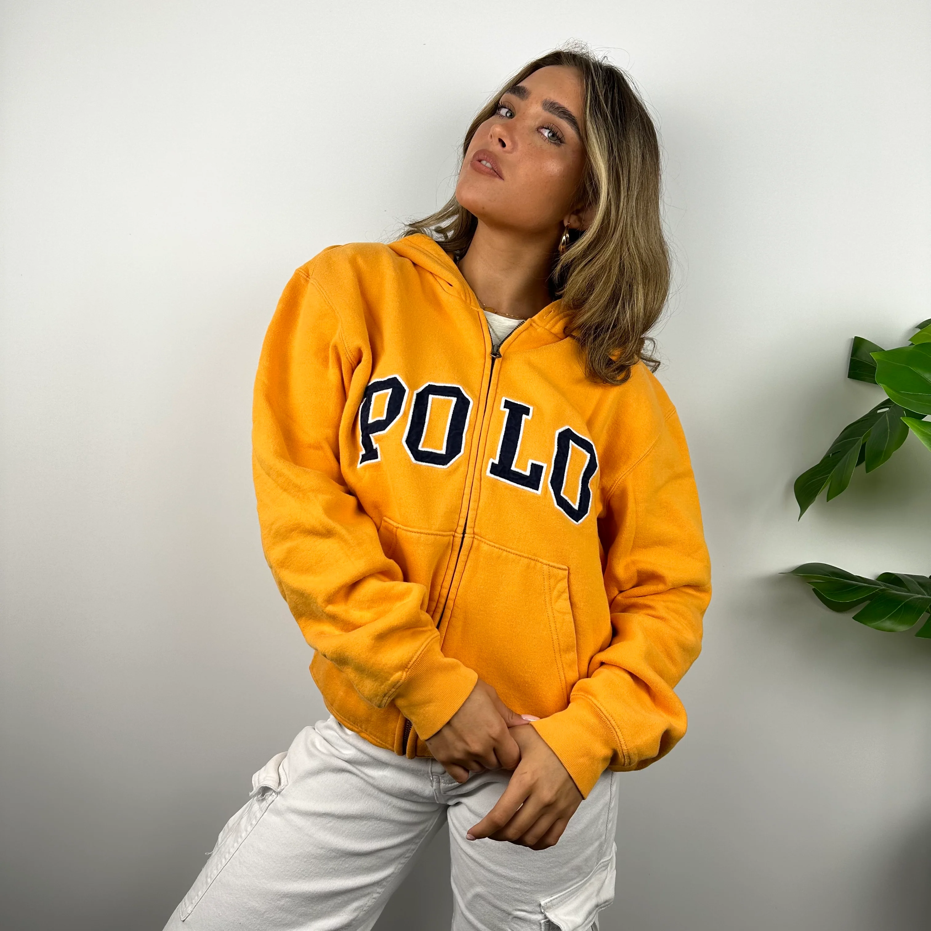 Polo Ralph Lauren Orange Embroidered Spell Out Zip Up Hoodie Jacket (M)