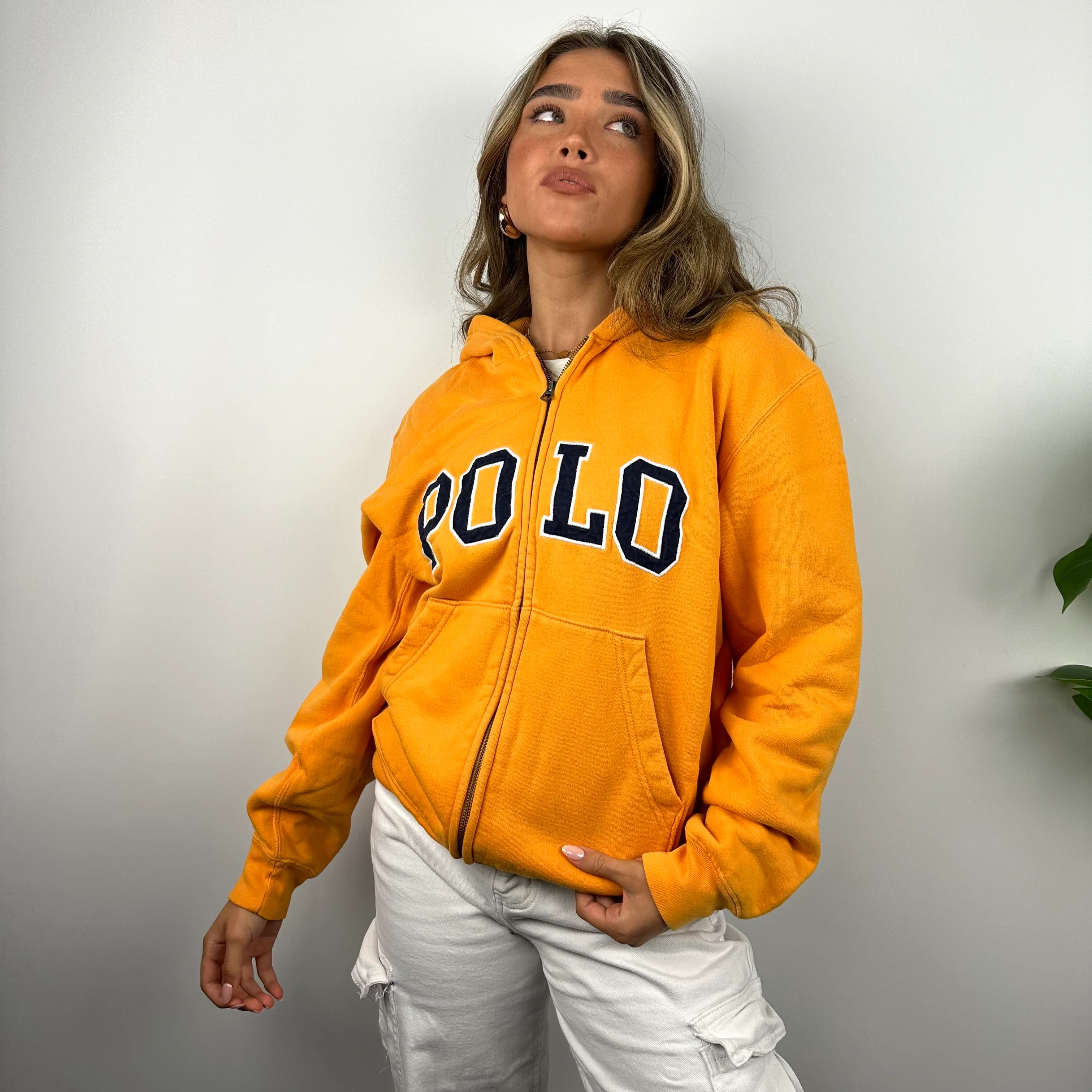 Polo Ralph Lauren Orange Embroidered Spell Out Zip Up Hoodie Jacket (M) - Image 2