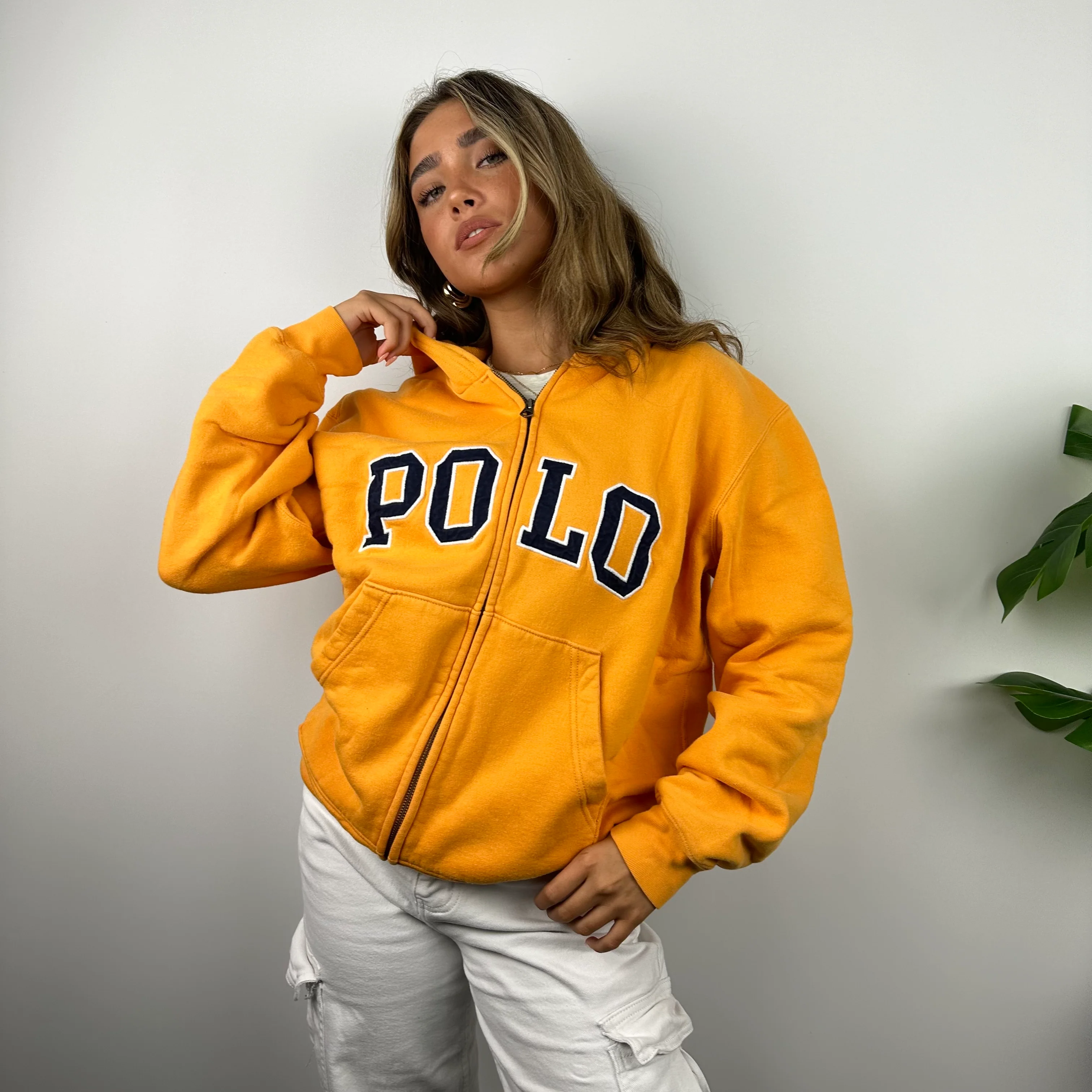 Polo Ralph Lauren Orange Embroidered Spell Out Zip Up Hoodie Jacket (M) - Image 3