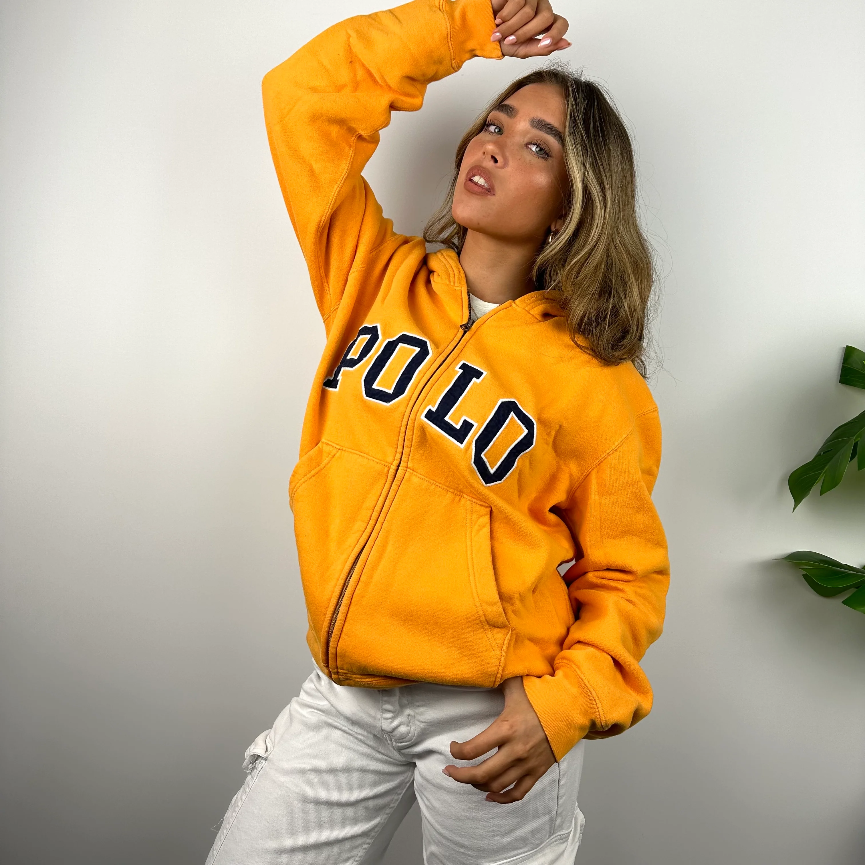 Polo Ralph Lauren Orange Embroidered Spell Out Zip Up Hoodie Jacket (M) - Image 5