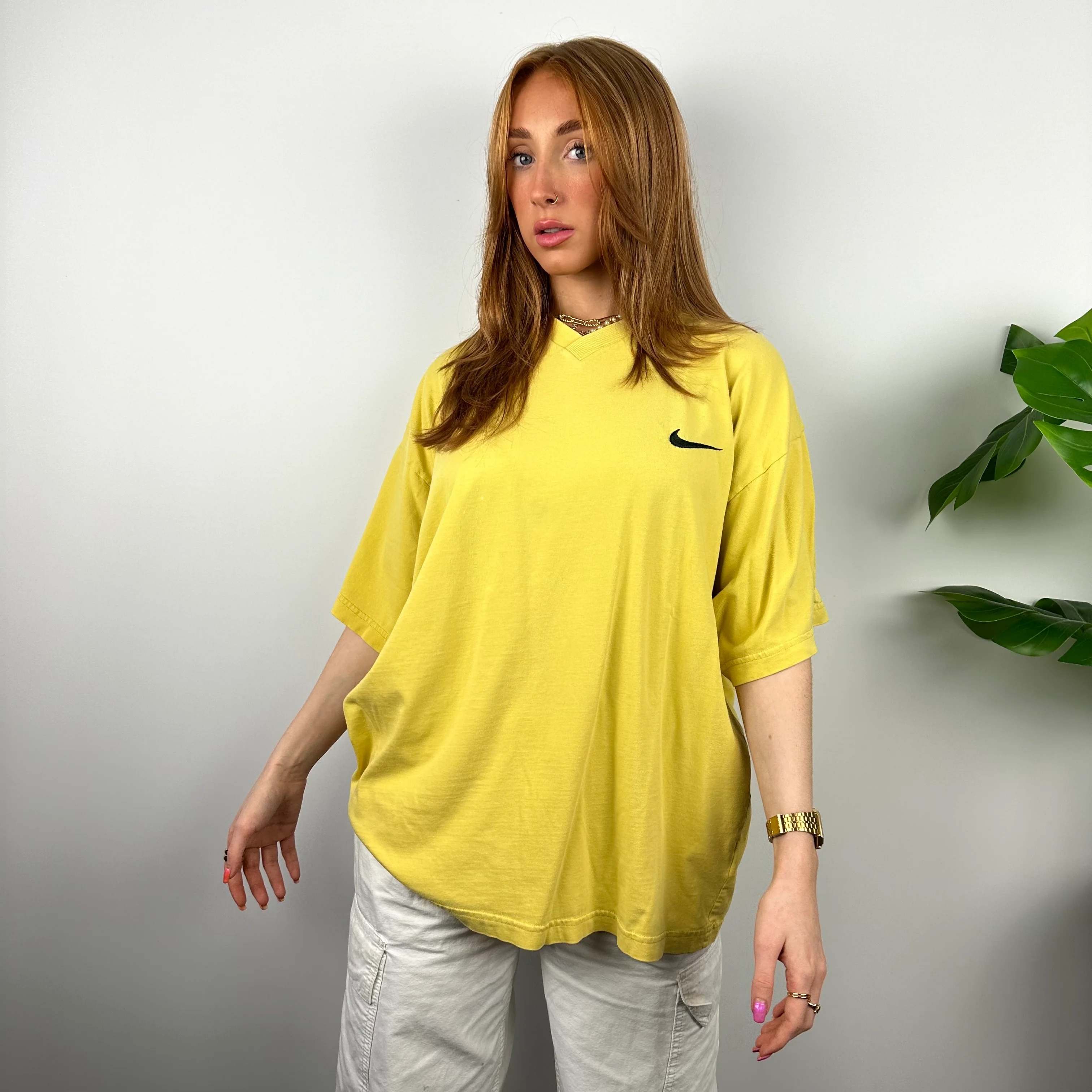 Nike RARE Yellow Embroidered Swoosh T Shirt (XL) - Image 2