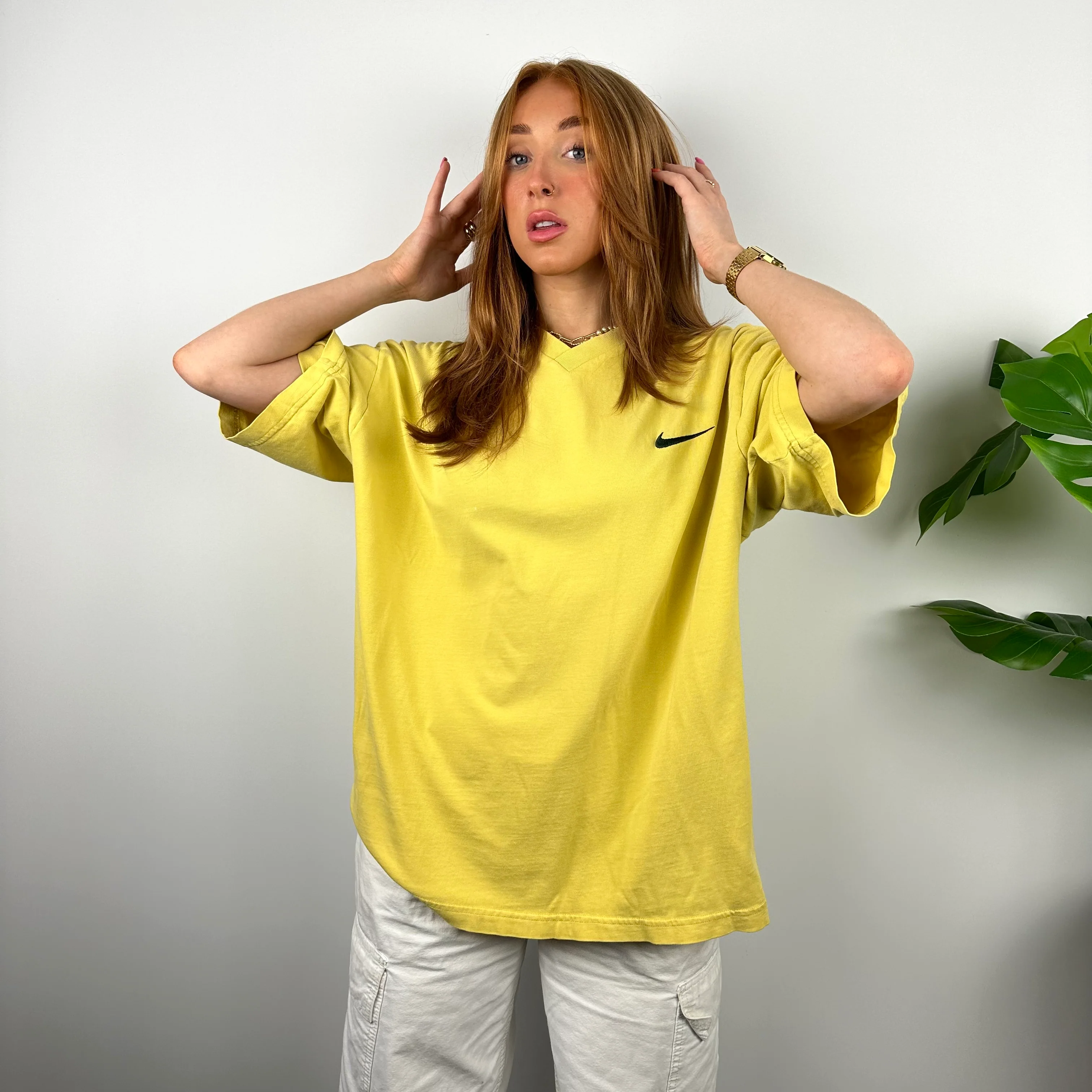 Nike RARE Yellow Embroidered Swoosh T Shirt (XL) - Image 3