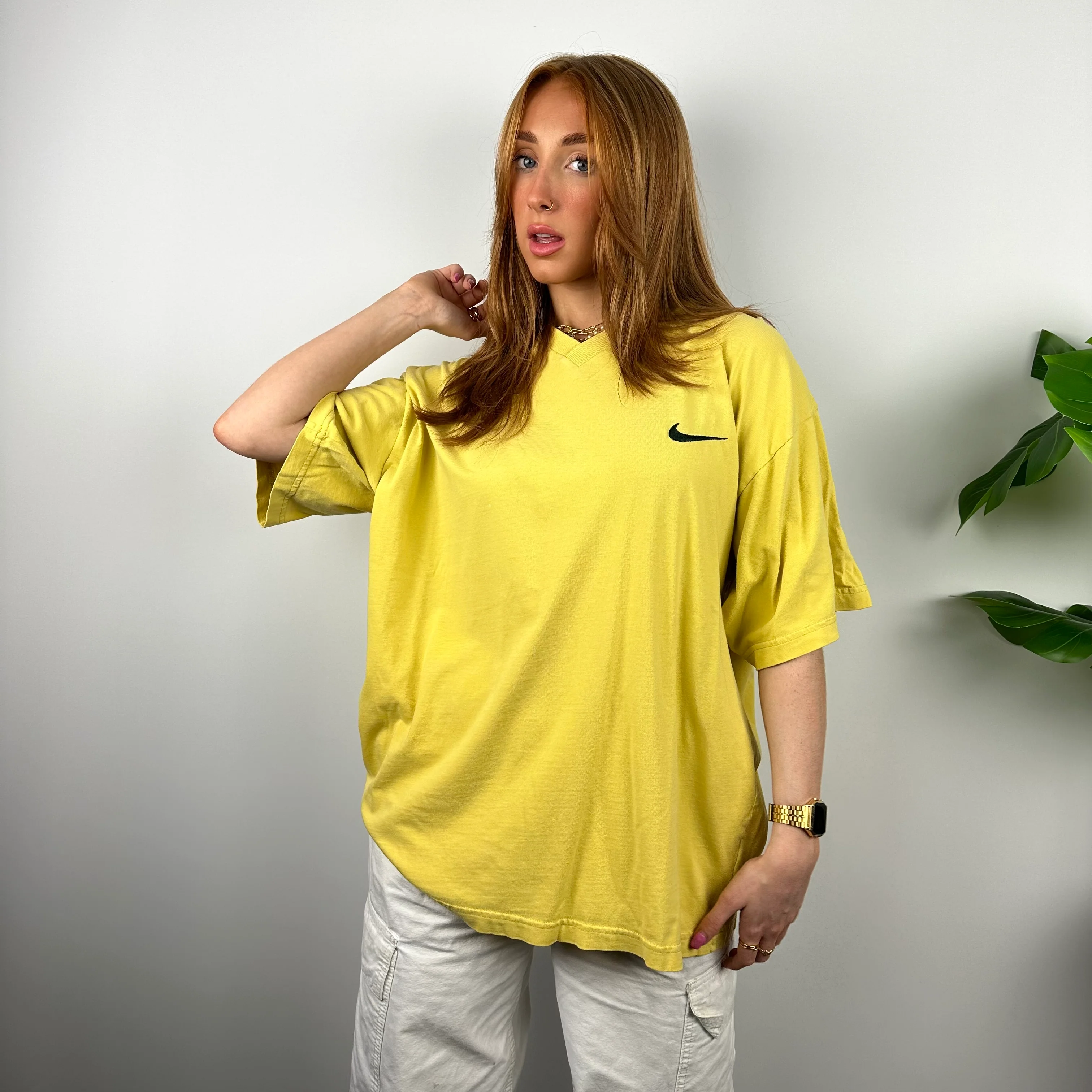 Nike RARE Yellow Embroidered Swoosh T Shirt (XL) - Image 4