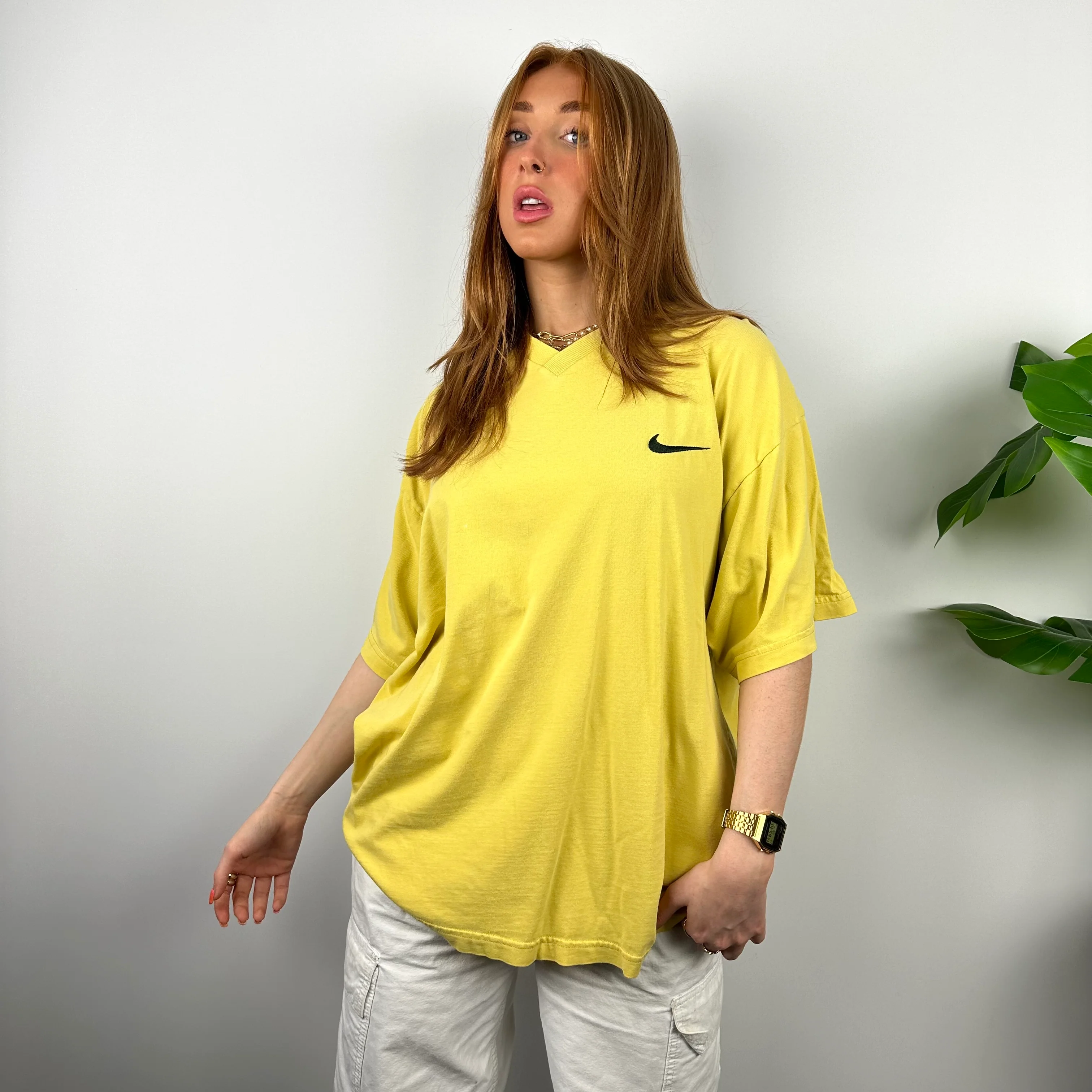 Nike RARE Yellow Embroidered Swoosh T Shirt (XL) - Image 6